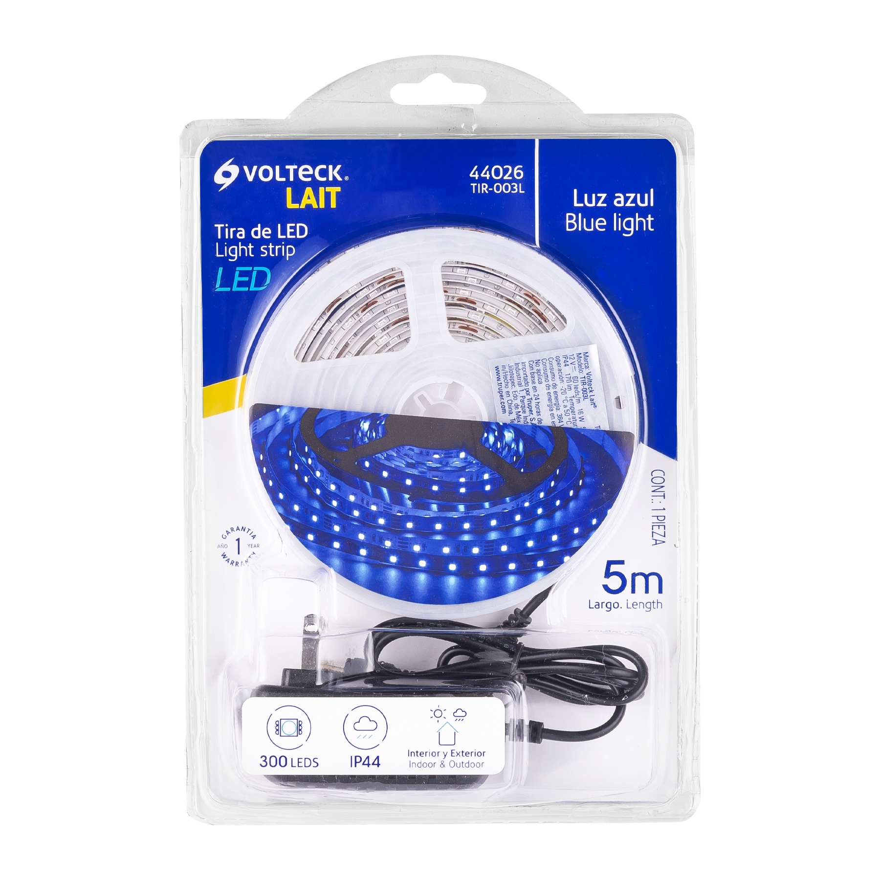Tira de LED de 5 m 18 W para interior y exterior azul