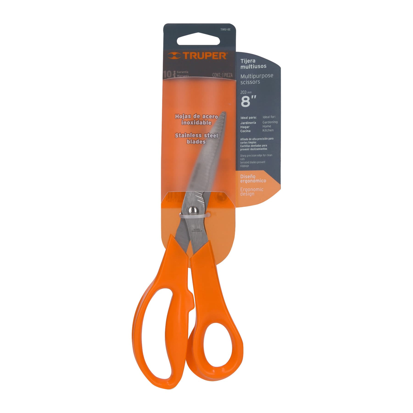 Tijera multiusos de 8", cuchillas dentadas