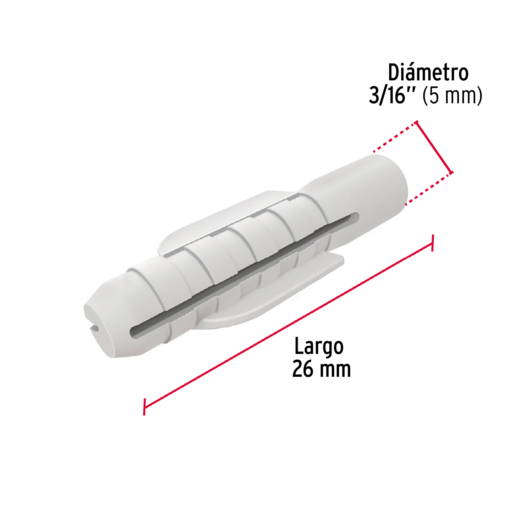 Taquete plástico de 3/16', 50 piezas