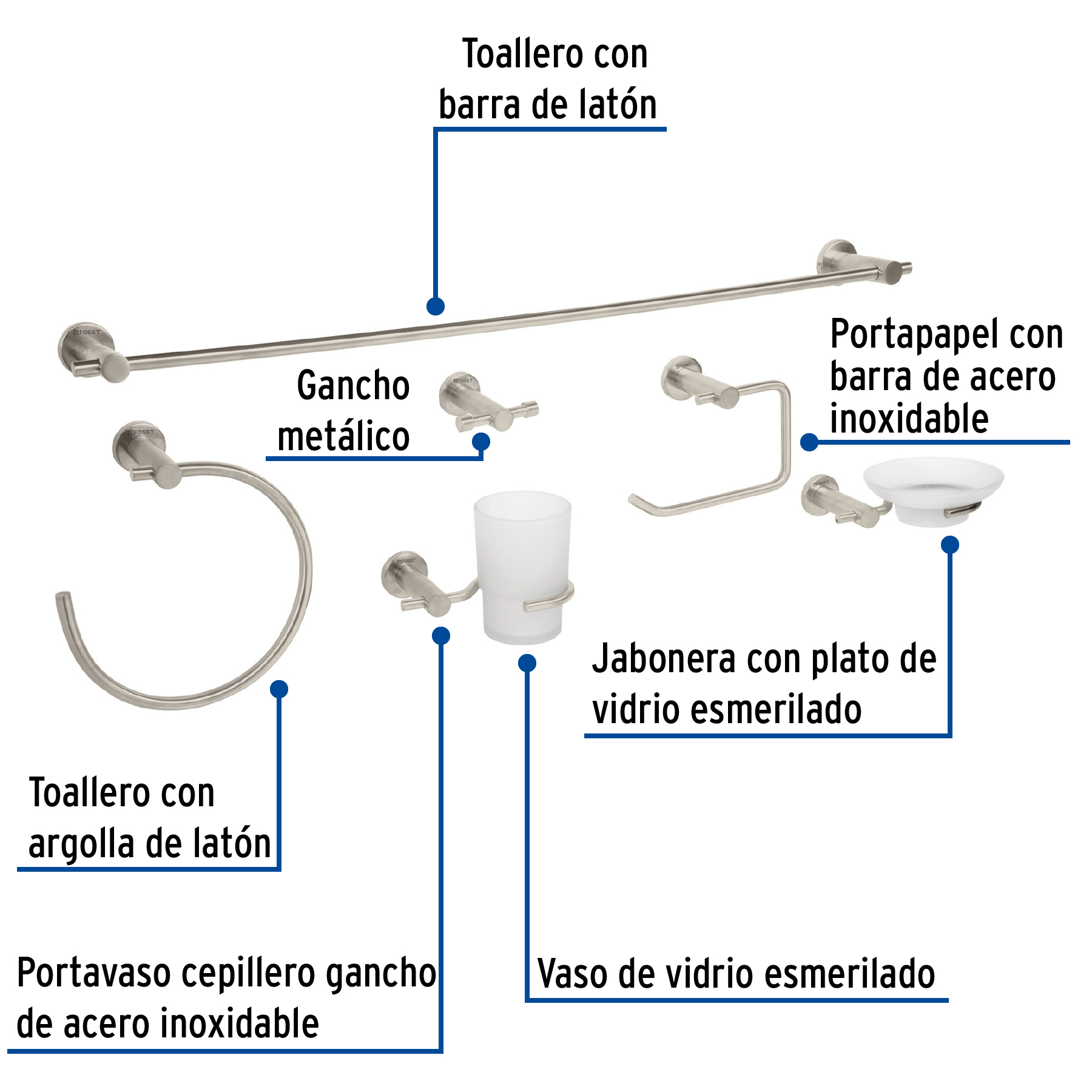 Juego de accesorios para baño, 6 piezas, satinado, Element