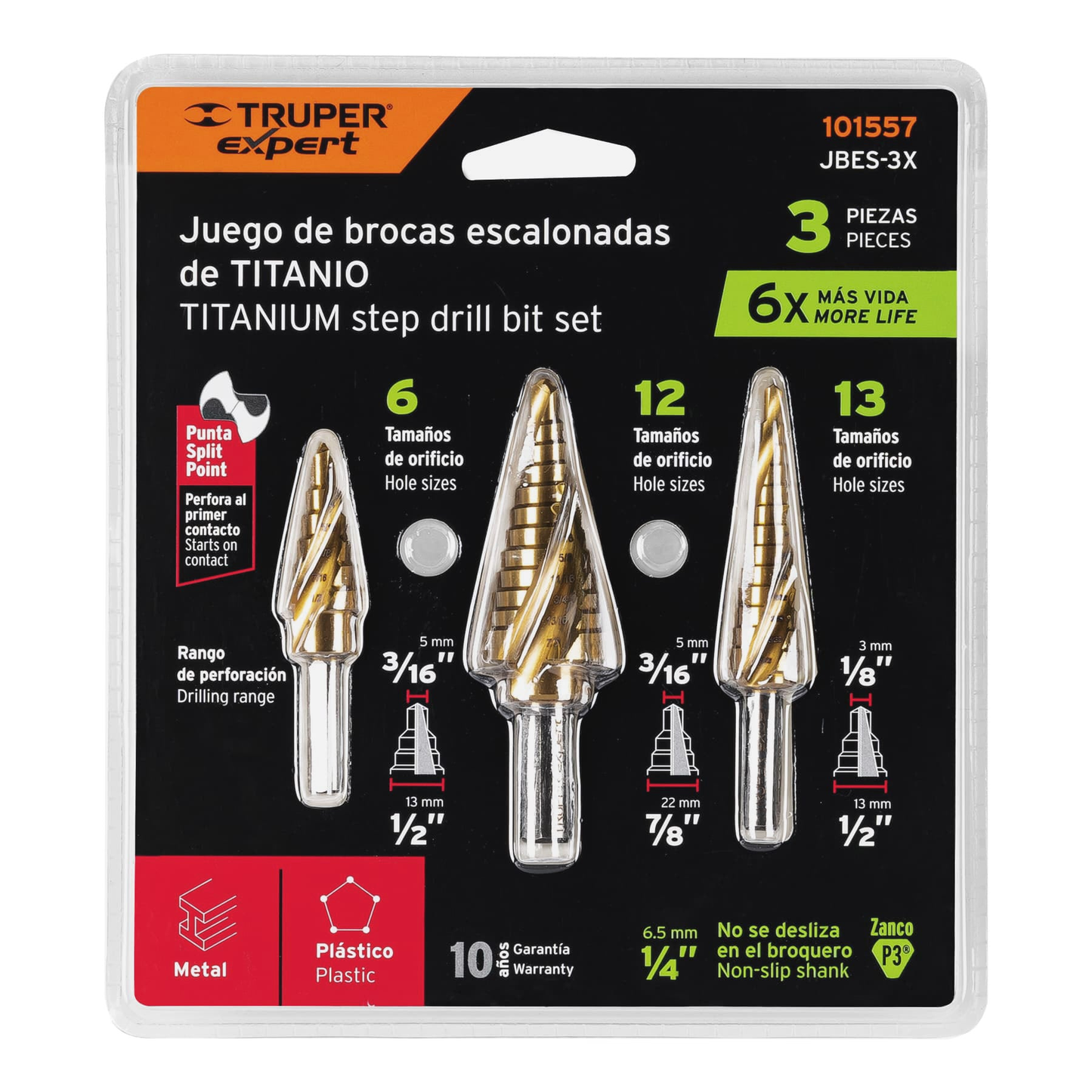Juego de brocas escalonadas titanio 3 piezas, Expert