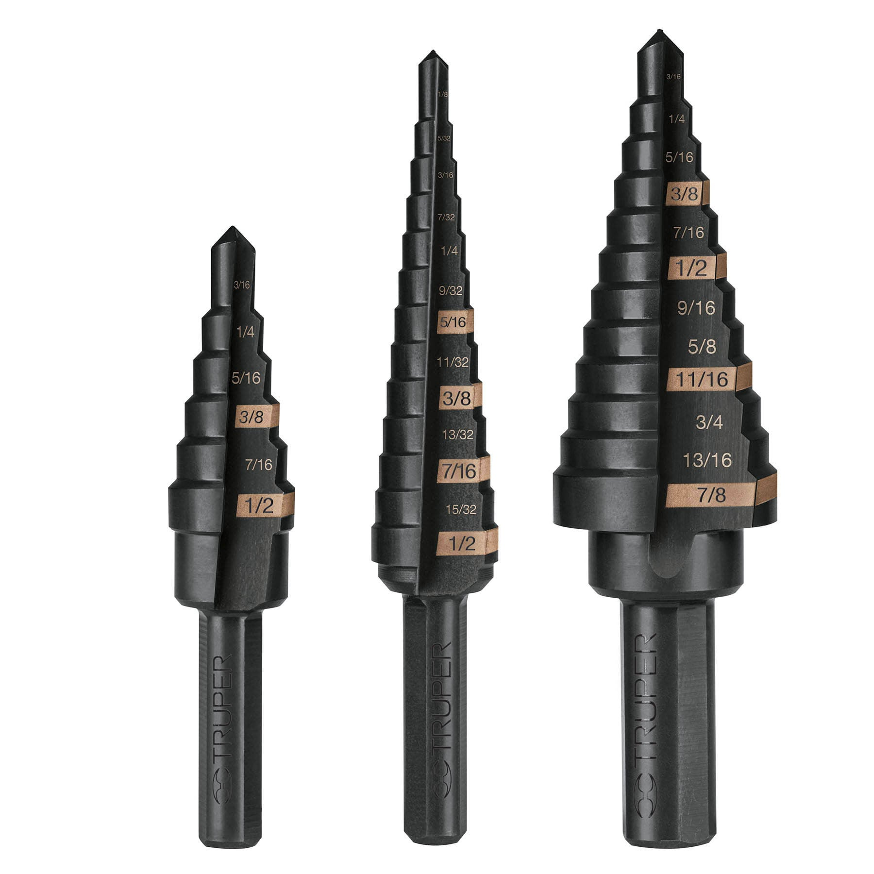 Juego de brocas escalonadas óxido negro 3 piezas