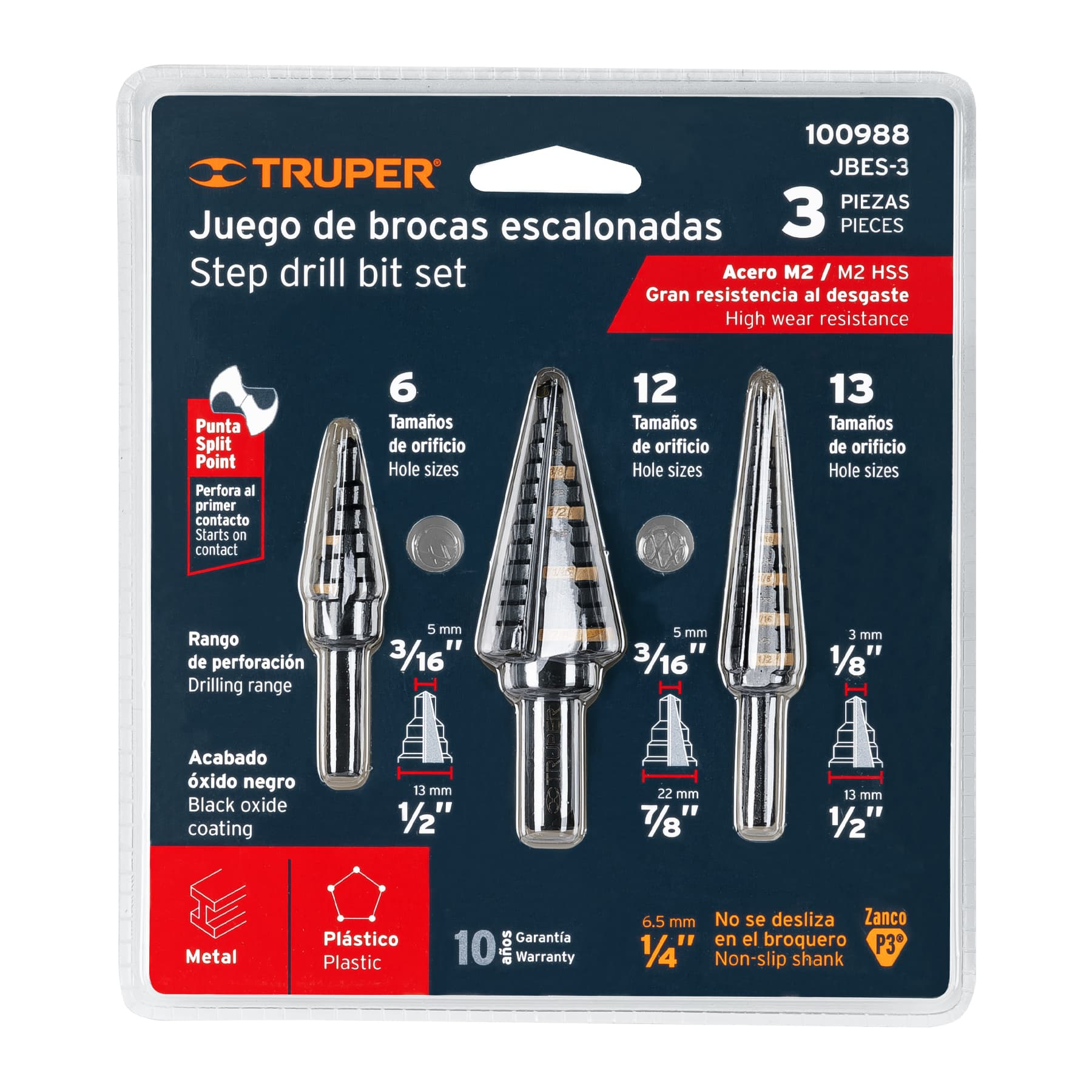 Juego de brocas escalonadas óxido negro 3 piezas