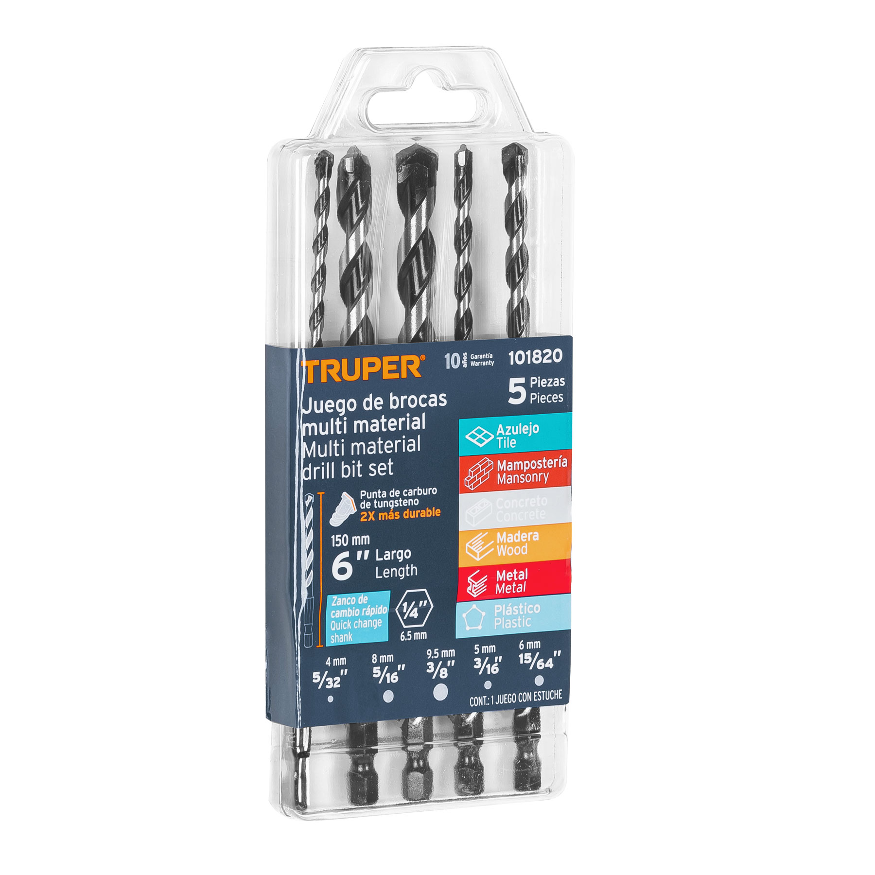 Juego de brocas multimaterial, 5 piezas