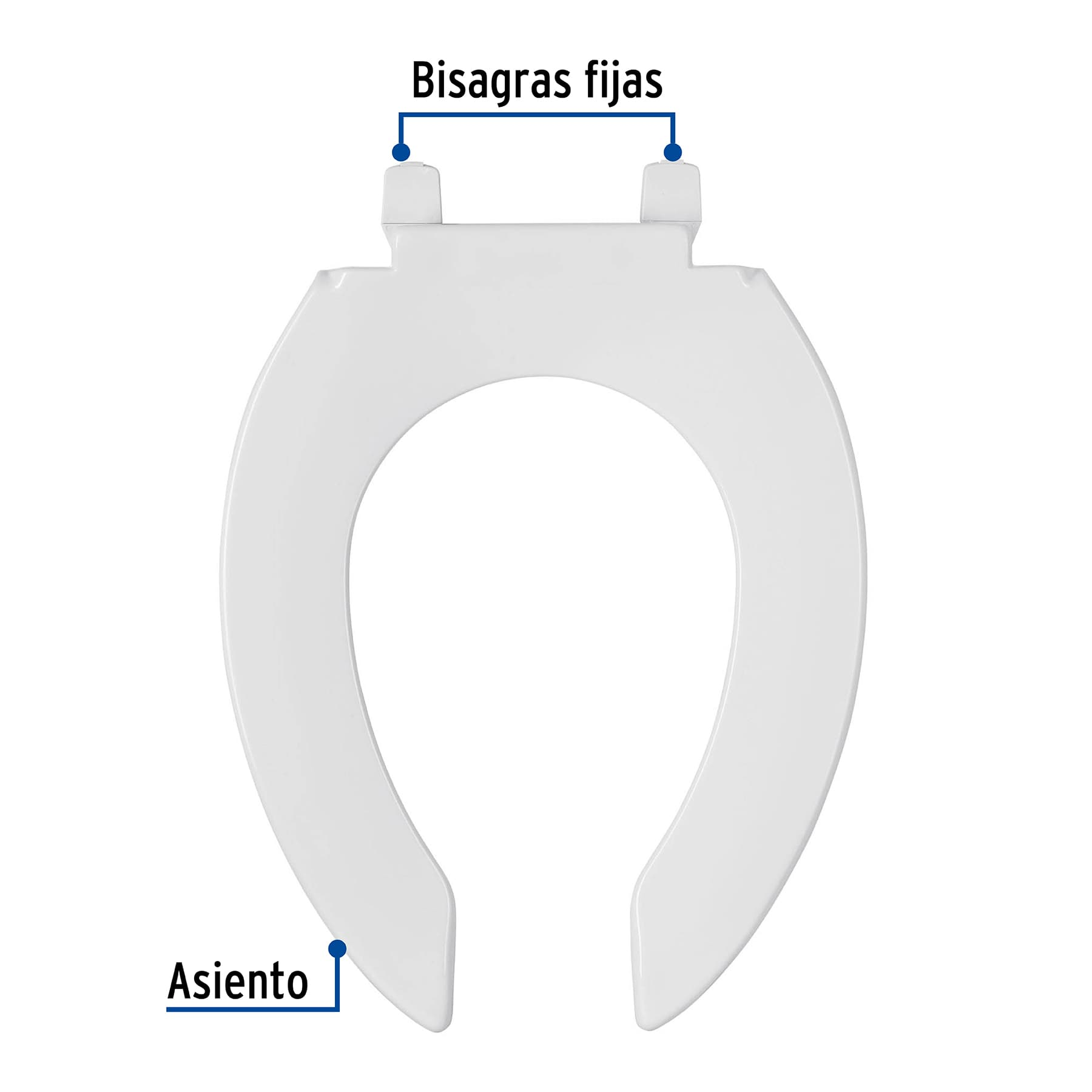 Asiento alargado sin tapa para taza fluxómetro, blanco