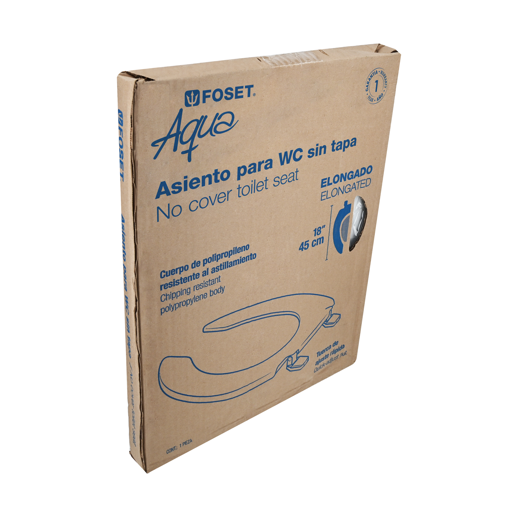 Asiento alargado sin tapa para taza fluxómetro, blanco