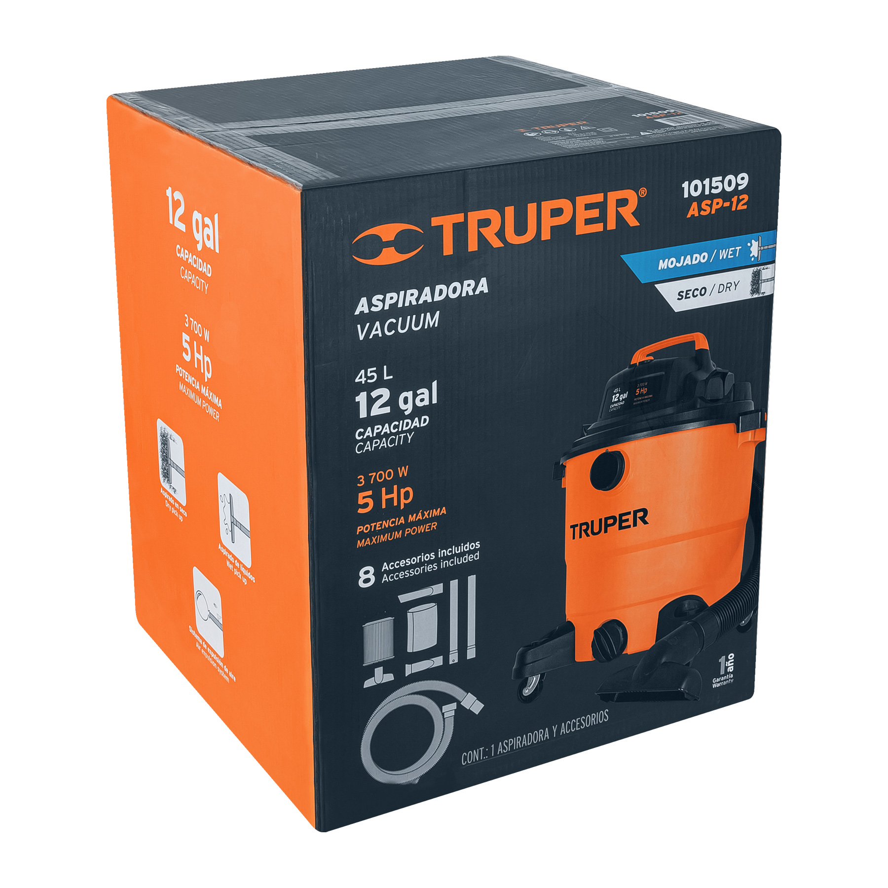 Aspiradora de sólidos y líquidos de 12 gal, plástica