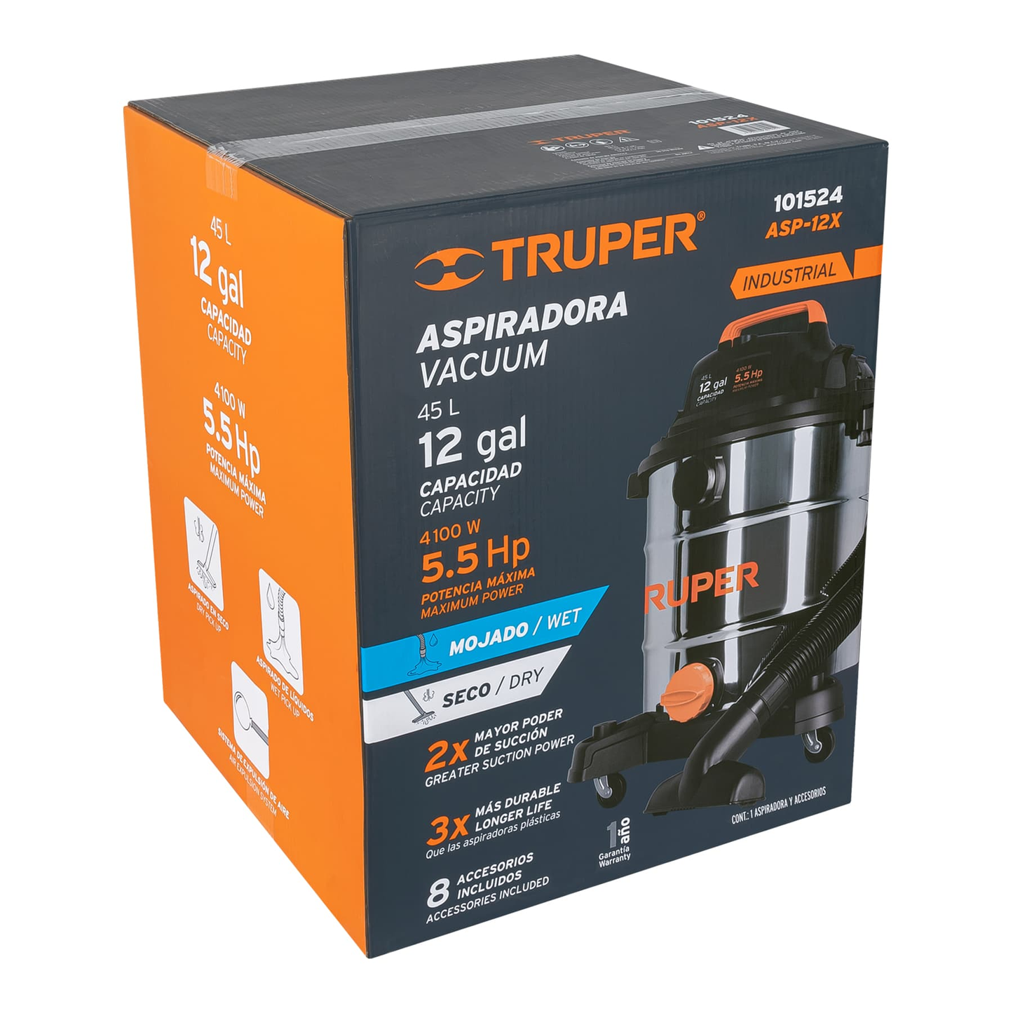Aspiradora en acero inoxidable, 12 Galones