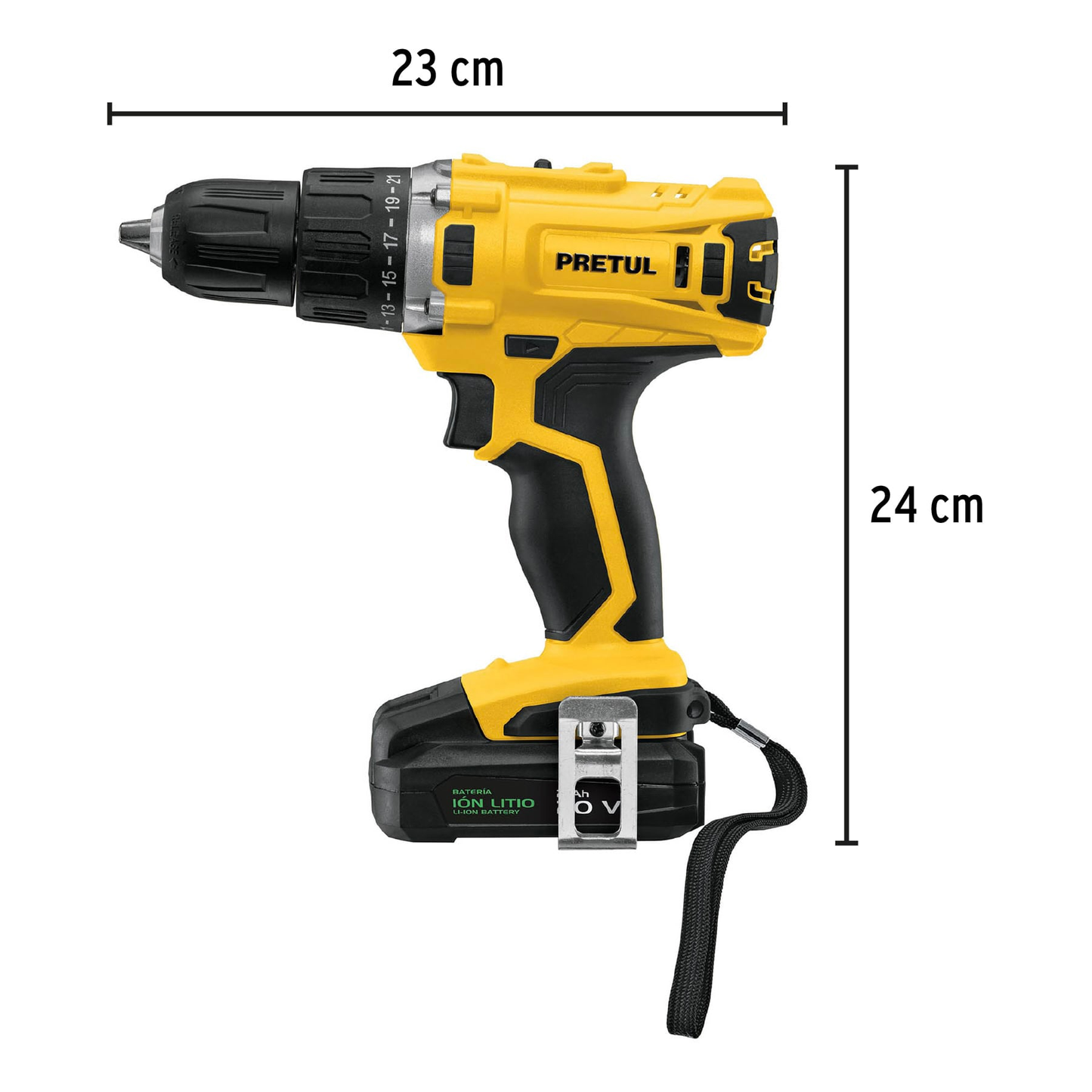 Taladro inalámbrico 3/8', batería ion litio 20 V, Pretul