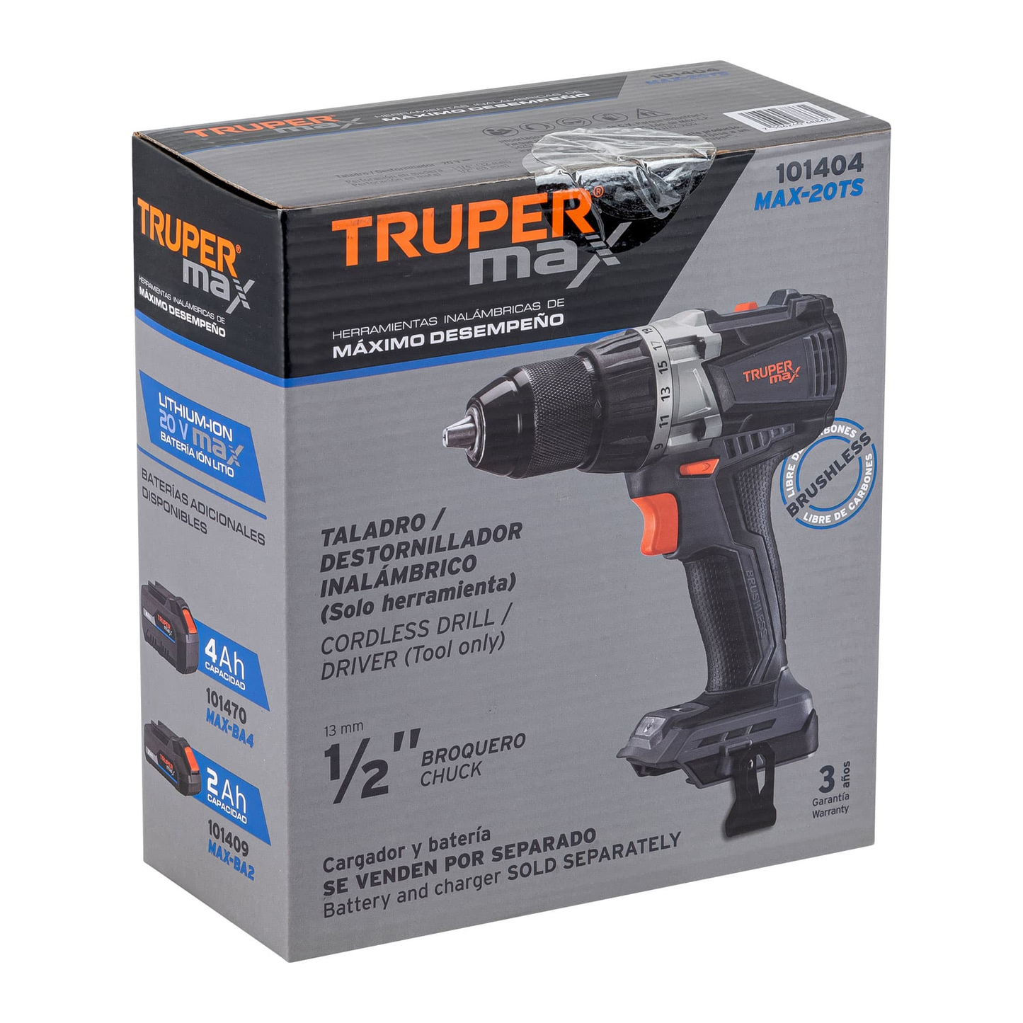 Taladro inalámbrico 1/2' 20 V Truper MAX, sin batería
