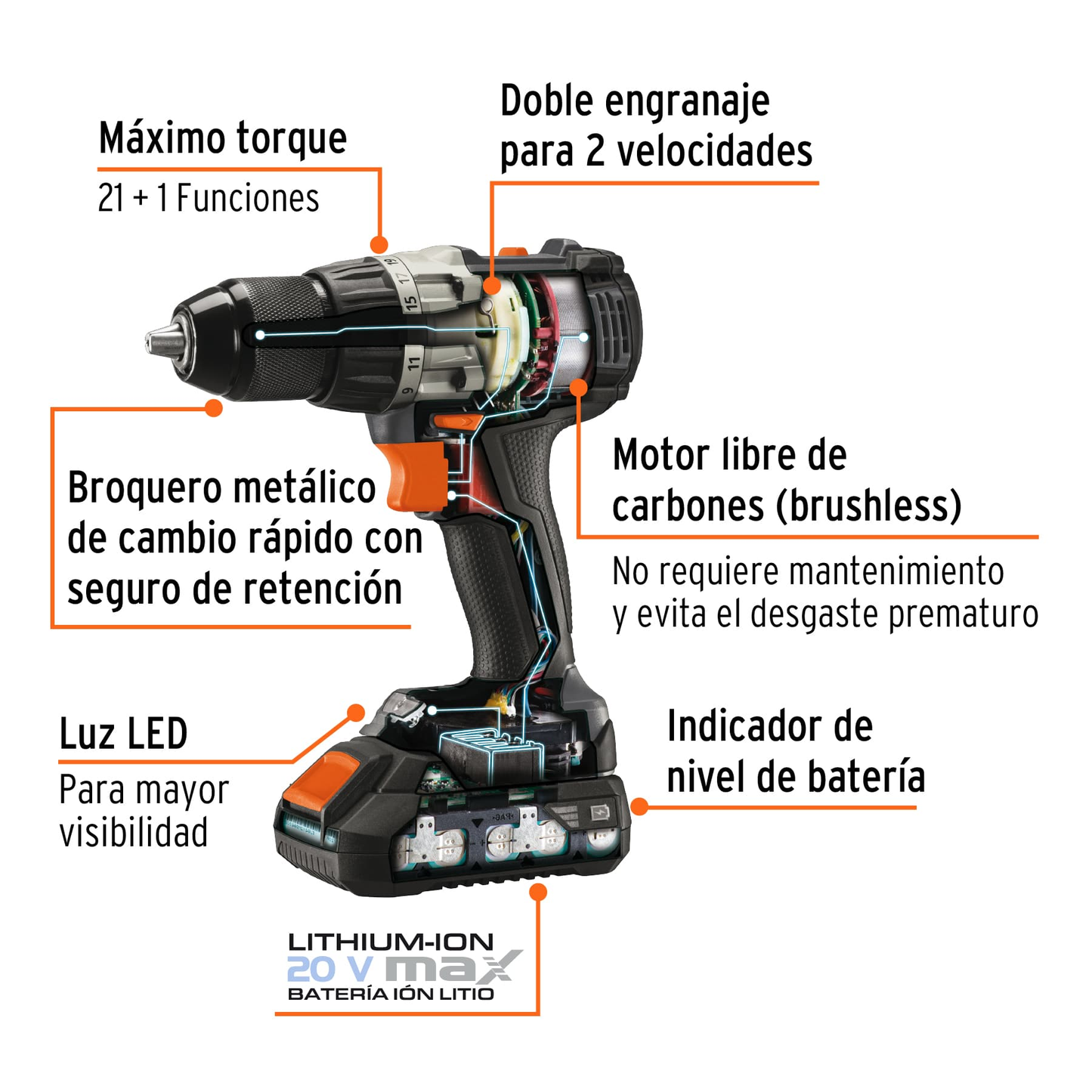 Taladro inalámbrico 1/2' 20 V Truper MAX