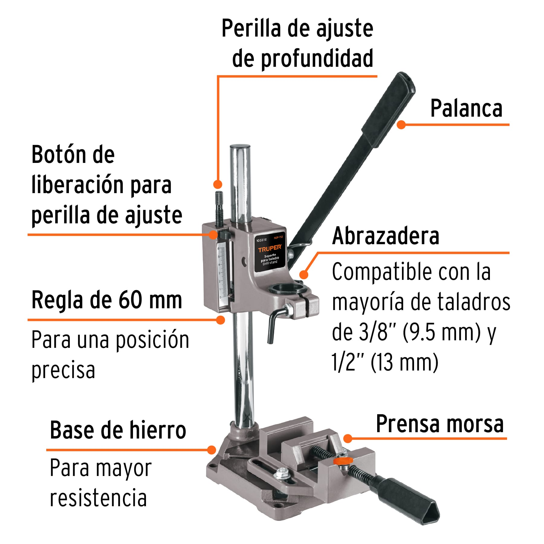 Soporte vertical para taladro 3/8'-1/2', Truper