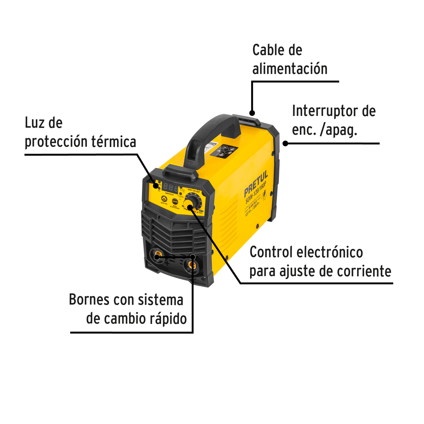 Soldadora inversora, 160 A, Bi-voltaje 127/220 V, Pretul