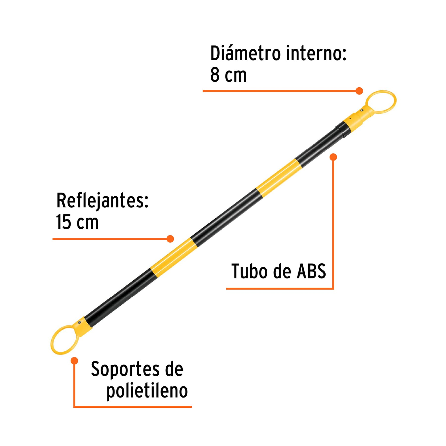 Barra reflejante de PVC, retráctil p/conos, 135 a 210 cm
