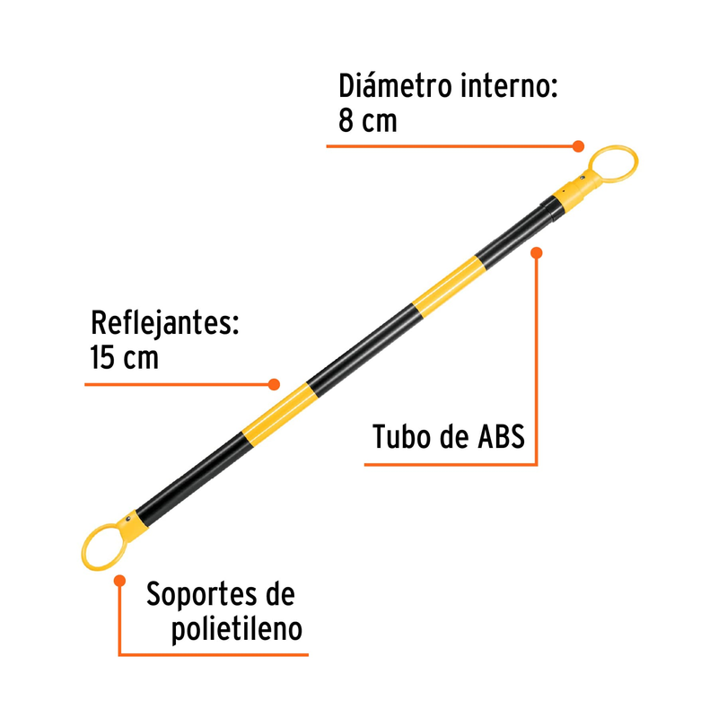 Barra reflejante de PVC, retráctil p/conos, 135 a 210 cm