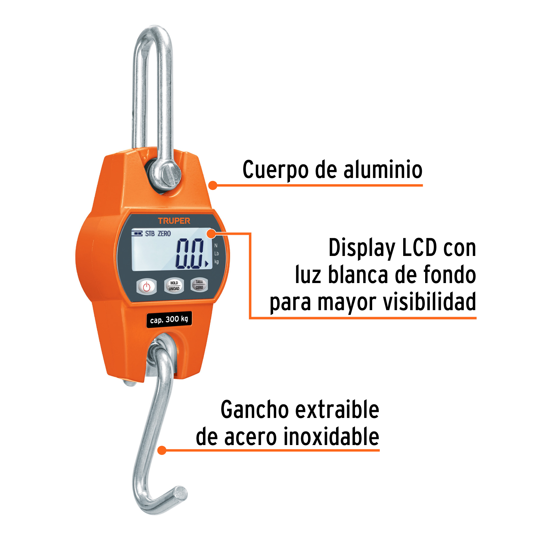 Báscula capacidad 300 kg electrónica colgante, Truper
