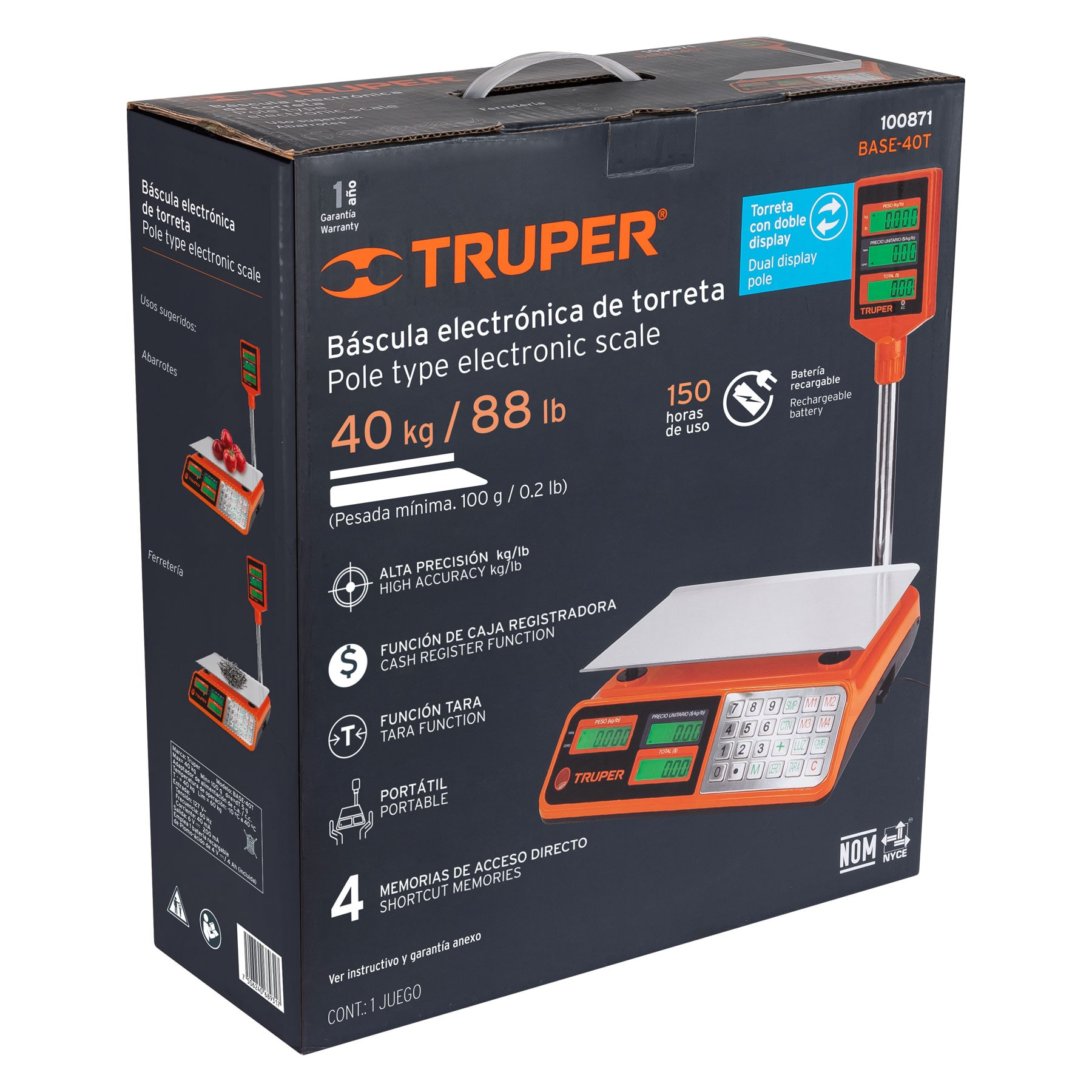 Báscula electrónica multifunciones con torreta, 40 kg
