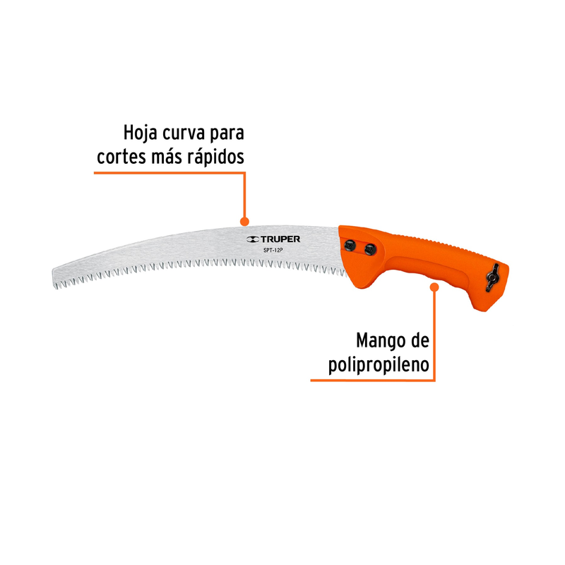 Serrucho de poda 12' hoja curva 6 DPP, mango de plástico