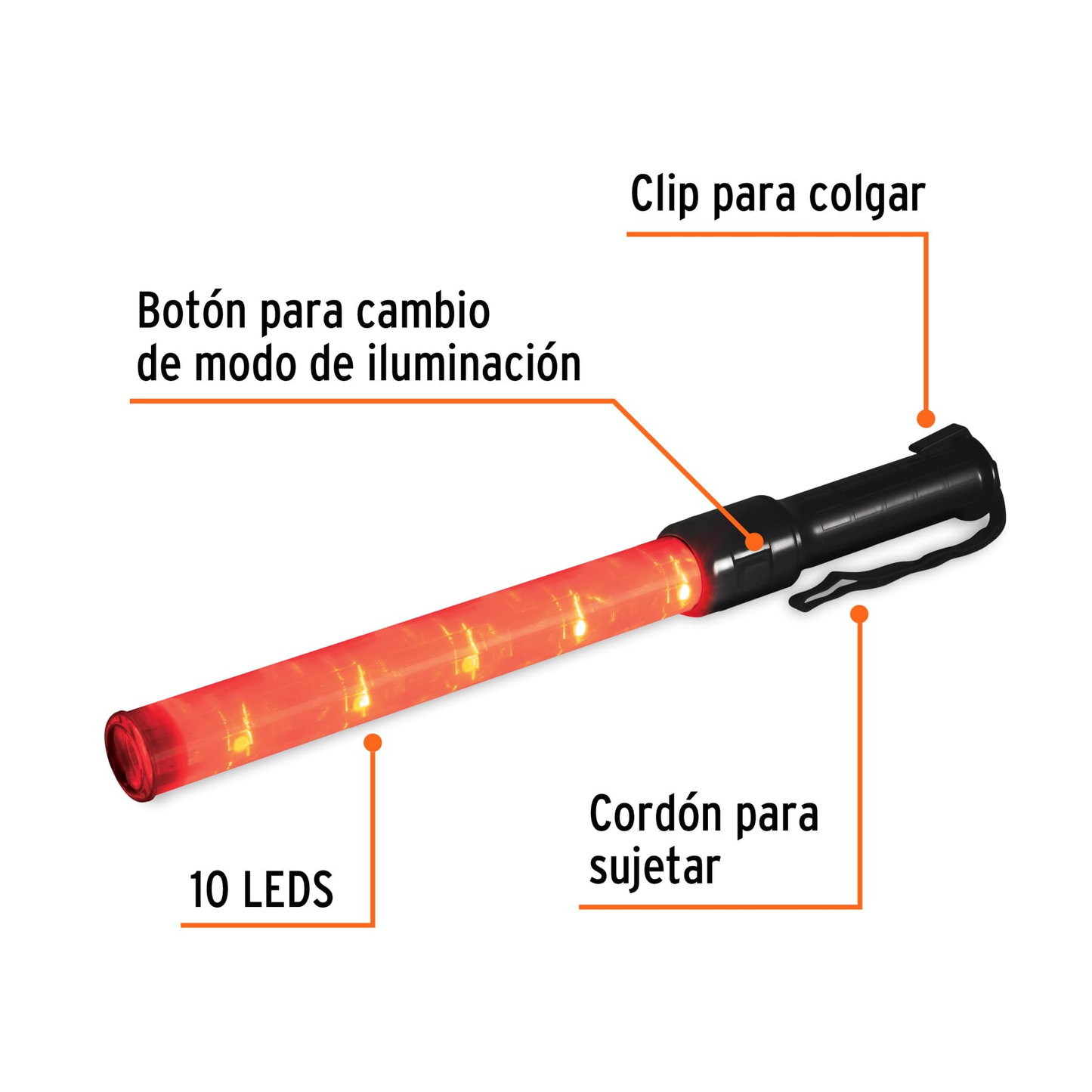 Bastón de seguridad de luz LED, 52 cm