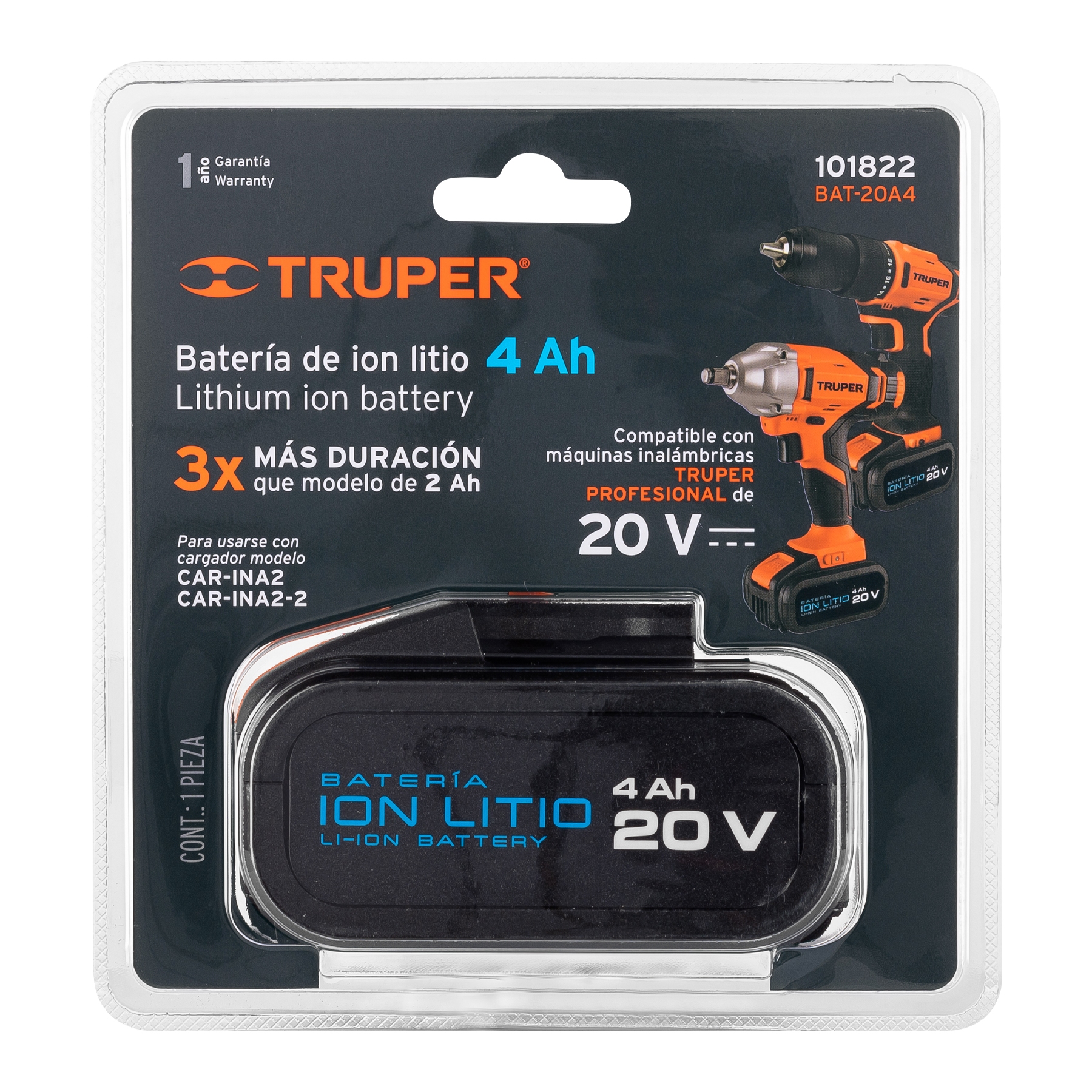 Batería ión Litio 20 V, 4 Ah