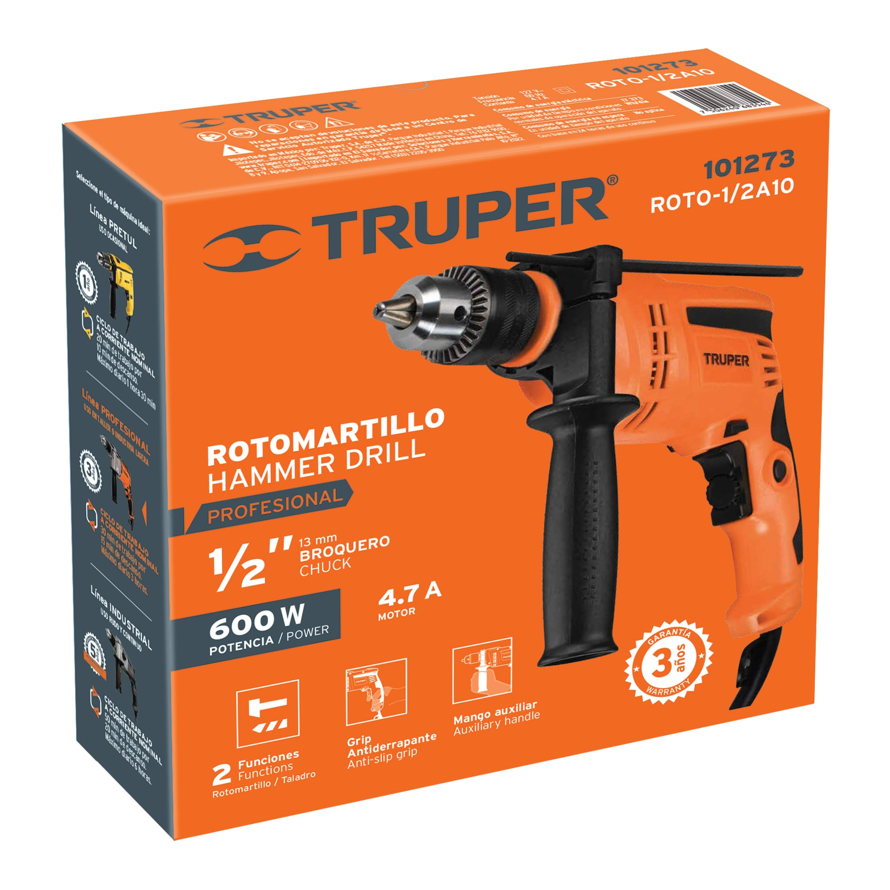 Rotomartillo profesional 600 W, 1/2'