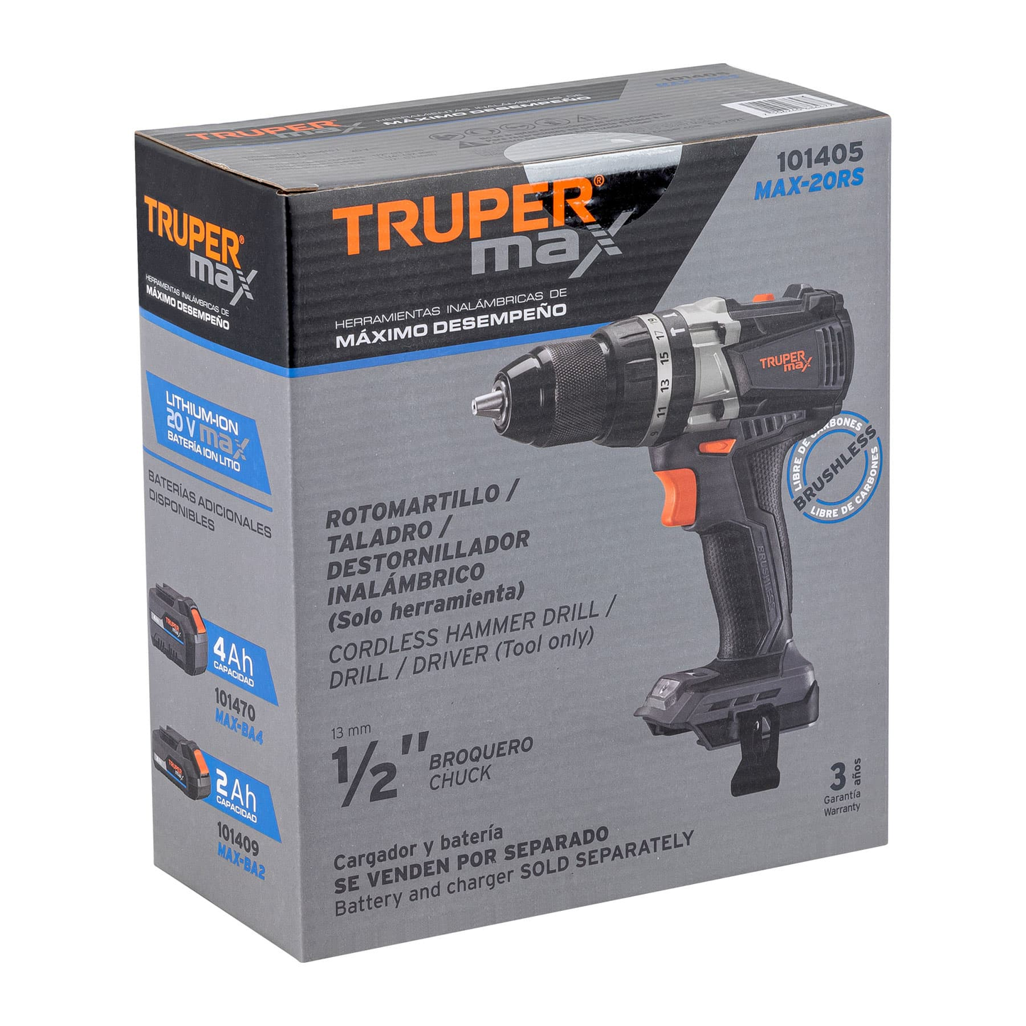 Rotomartillo inalámbrico 1/2' 20 V Truper MAX, sin batería