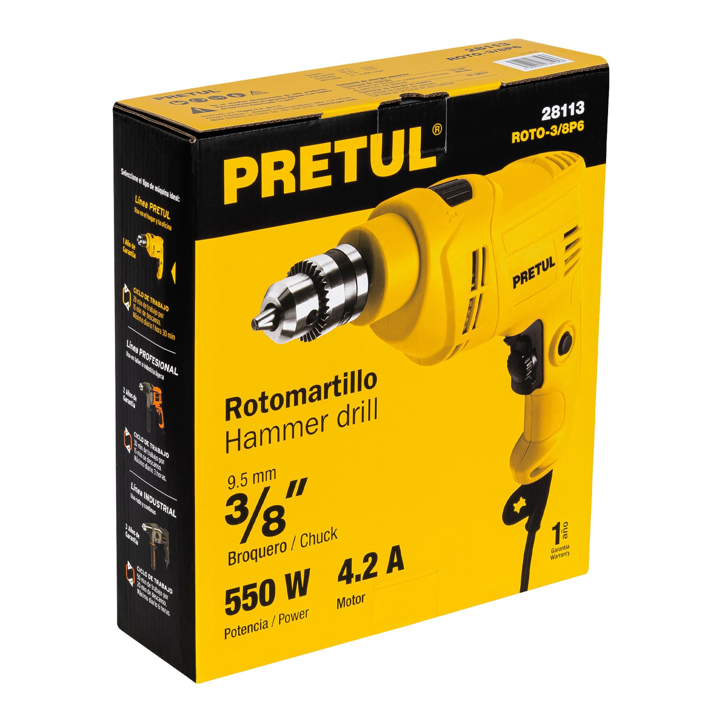 Rotomartillo 3/8', 550 W, Pretul