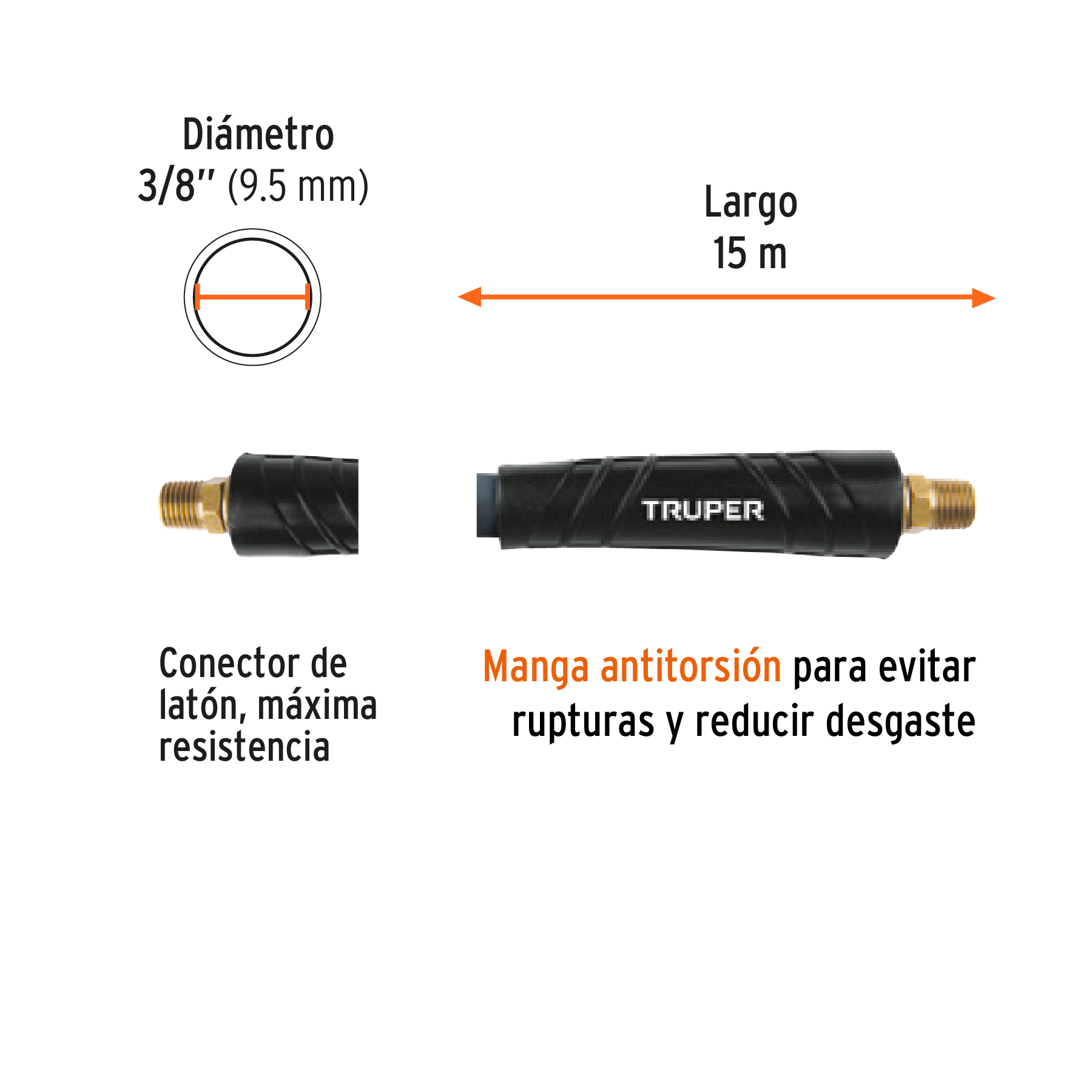Rollo de manguera híbrida 3/8' para compresor, 15 m, Truper sustituto 102472