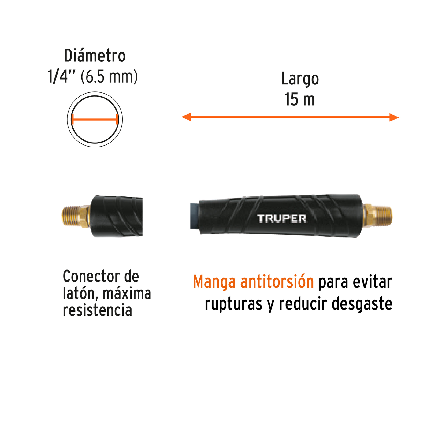 Rollo de manguera híbrida 1/4' para compresor, 15 m, Truper