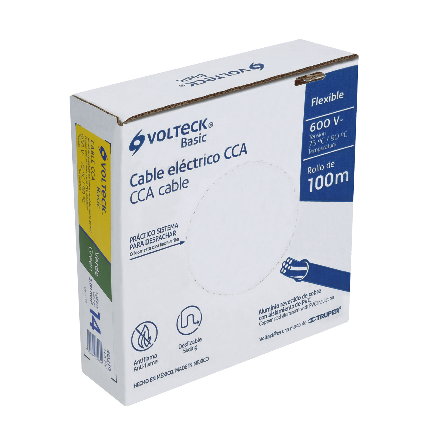 Rollo de 100 metros de cable THW CCA 14 AWG verde, Basic