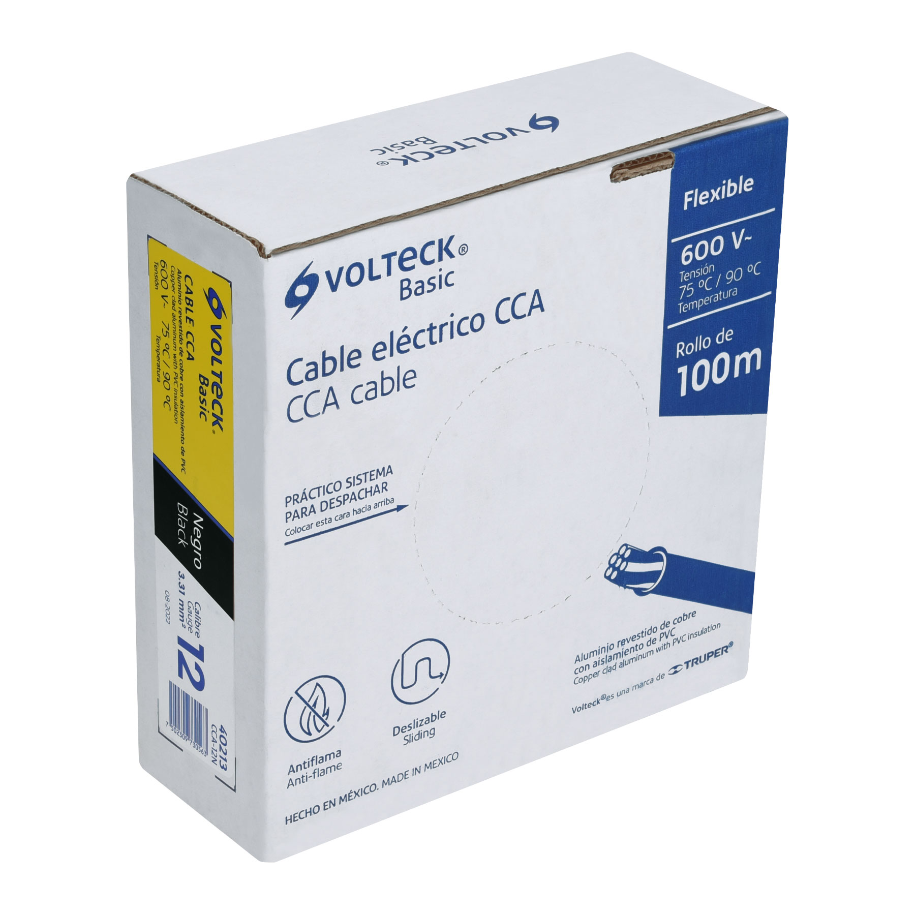 Rollo de 100 metros de cable THW CCA 12 AWG negro, Basic