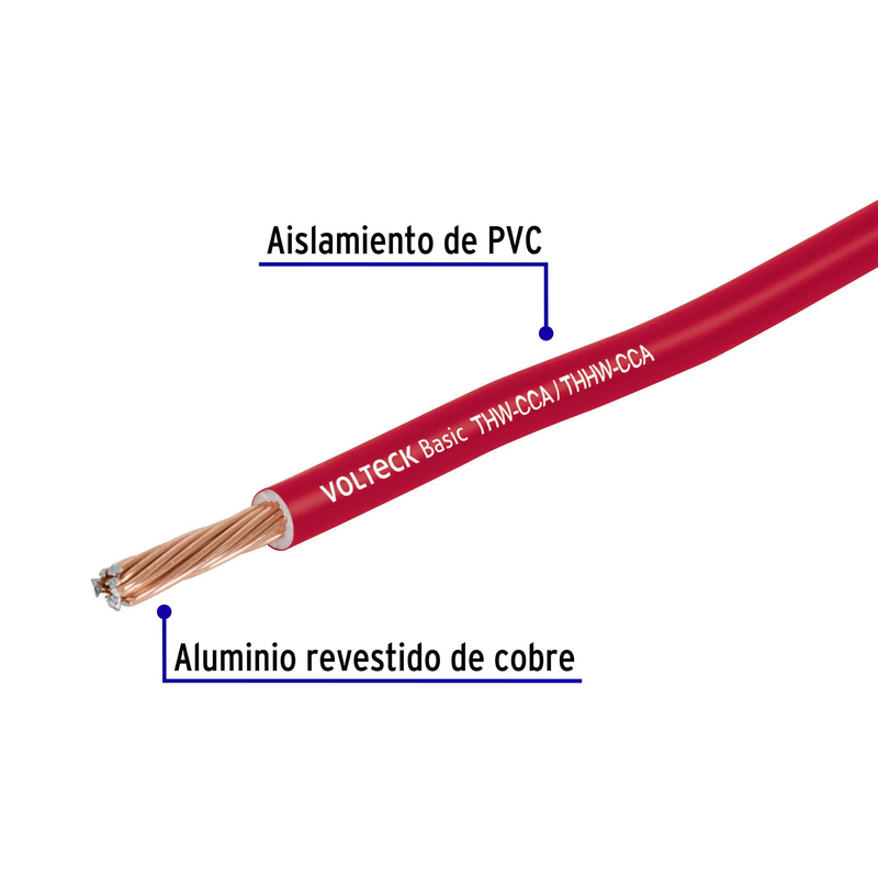 Rollo de 100 metros de cable THW CCA 10 AWG rojo, Basic