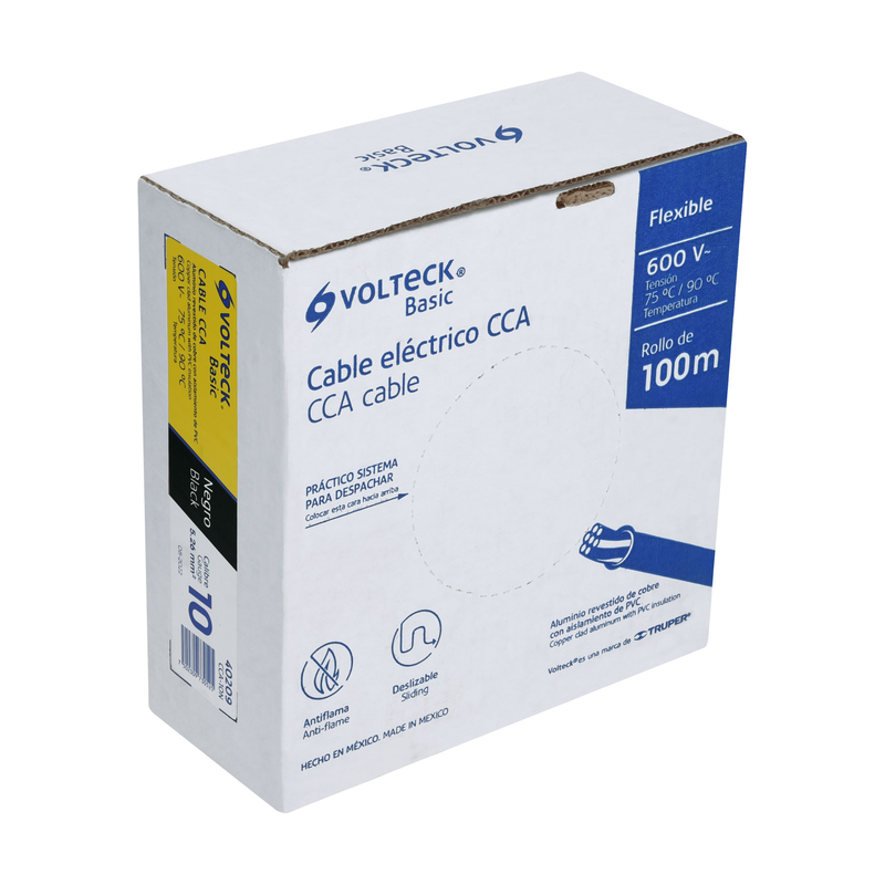 Rollo de 100 metros de cable THW CCA 10 AWG negro, Basic