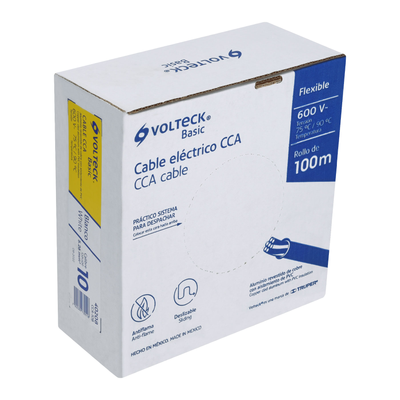 Rollo de 100 metros de cable THW CCA 10 AWG blanco, Basic