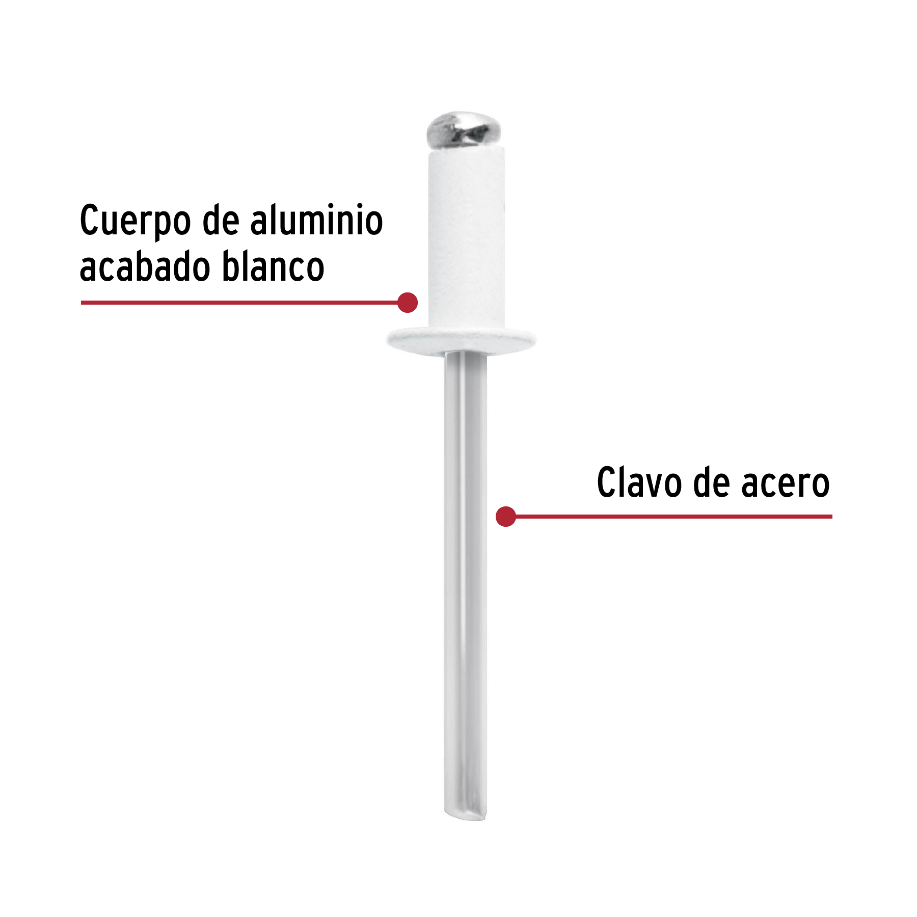 Bolsa c/50 remaches 3/16'x1/4' blancos de aluminio, ala 3/8'