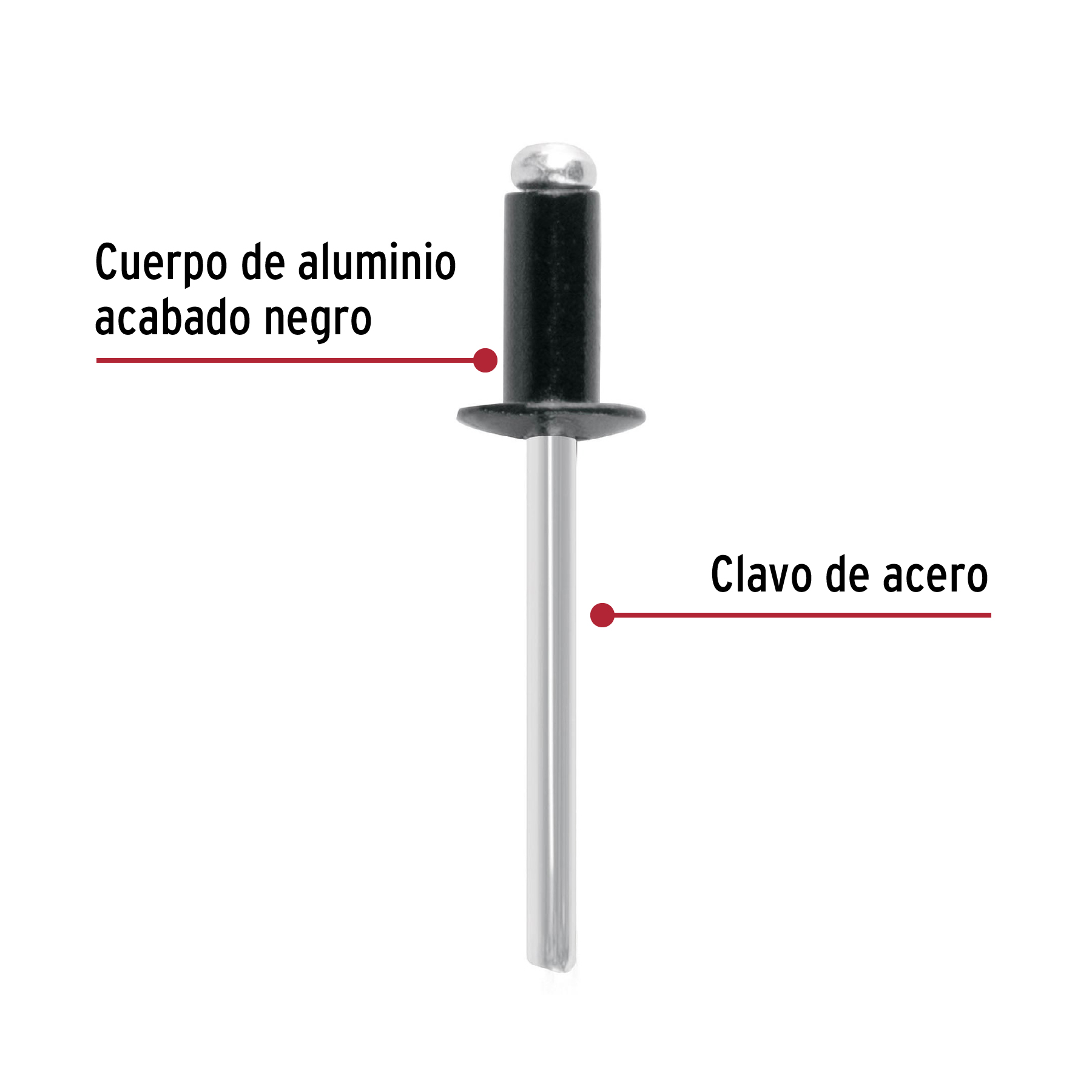 Bolsa c/50 remaches 3/16'x1/4' negros de aluminio, ala 3/8'