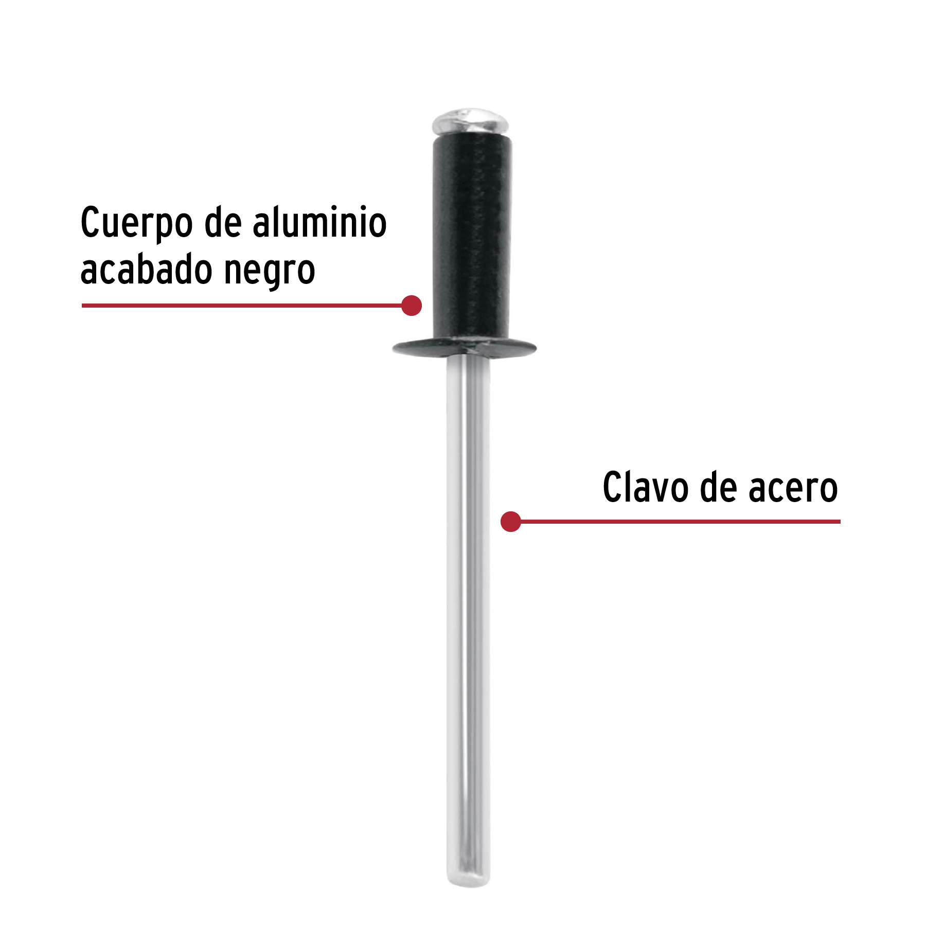 Bolsa c/50 remaches 5/32'x1/4' negros de aluminio, ala 5/16'