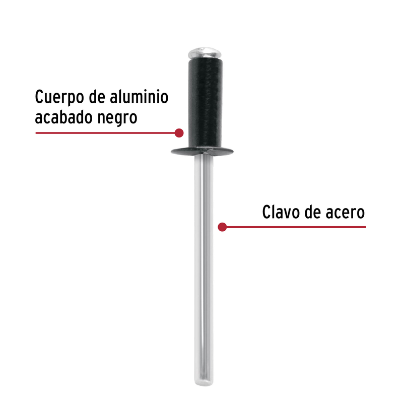 Bolsa c/50 remaches 5/32'x1/4' negros de aluminio, ala 5/16'