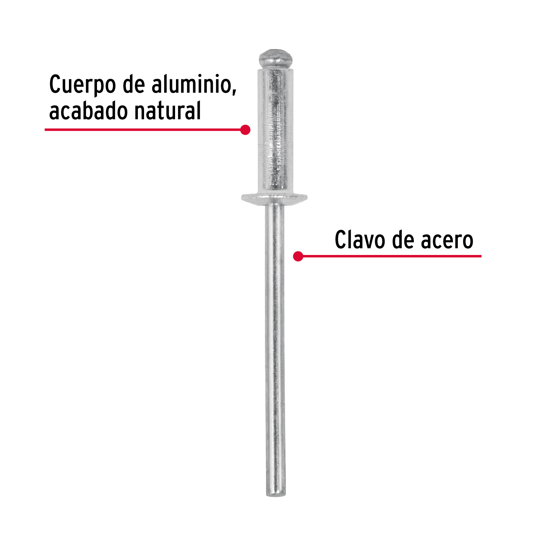 Remaches con espiga, 3.2x12.7mm, bolsa con 50 pzas