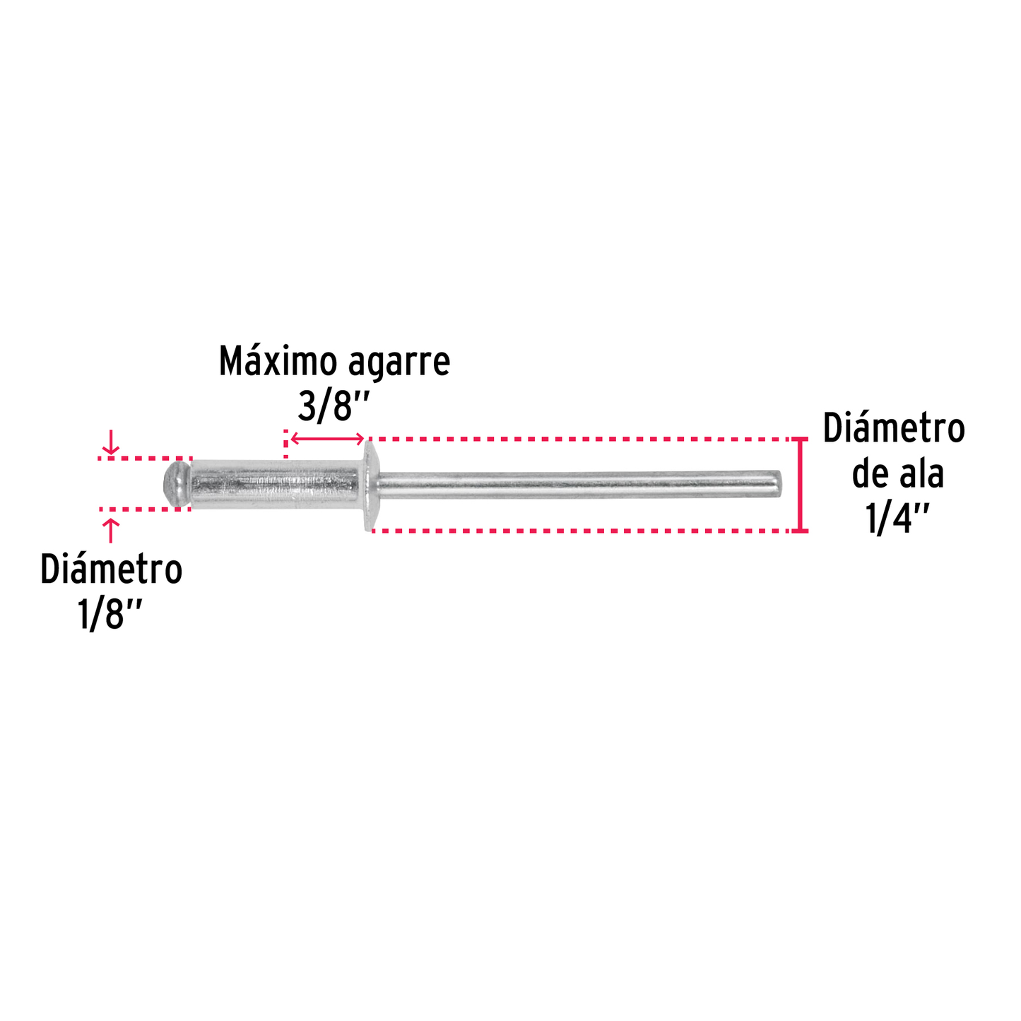 Remaches con espiga, 3.2x12.7mm, bolsa con 50 pzas