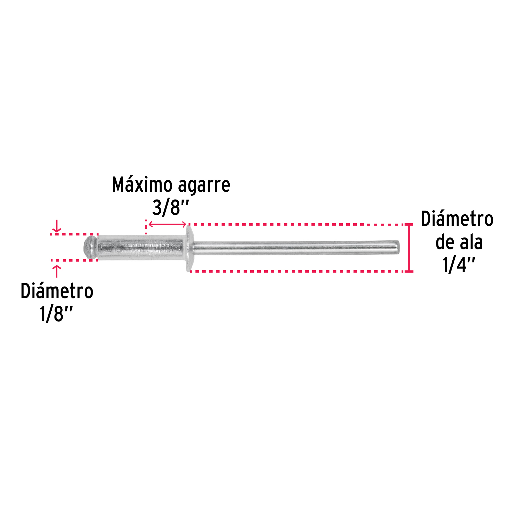 Remaches con espiga, 3.2x12.7mm, bolsa con 50 pzas
