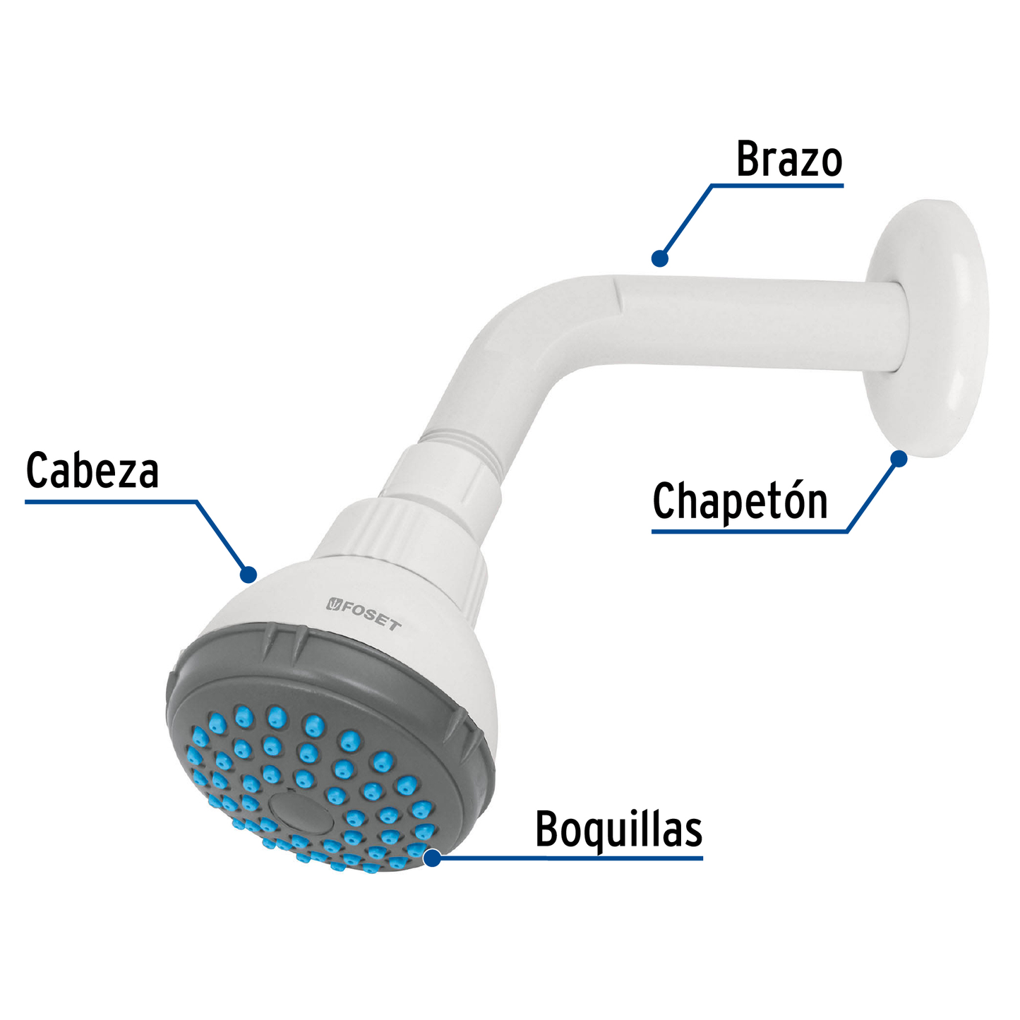 Regadera redonda, cabeza ABS, 2-1/2', Blanca, Basic