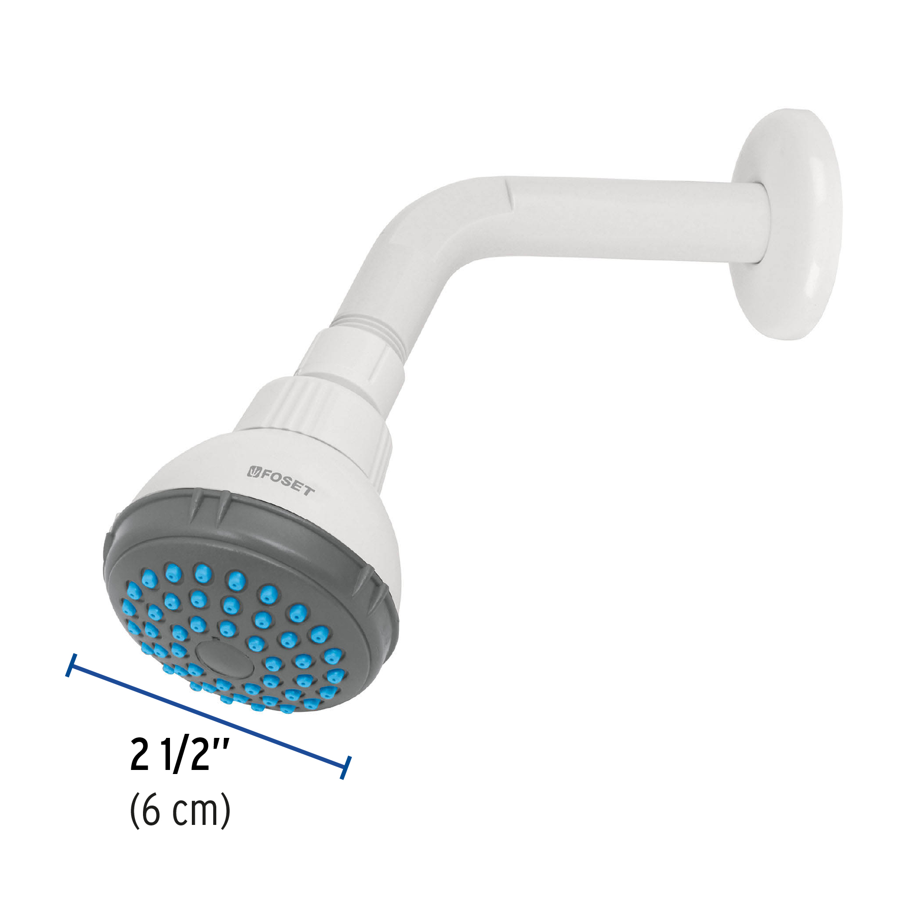 Regadera redonda, cabeza ABS, 2-1/2', Blanca, Basic