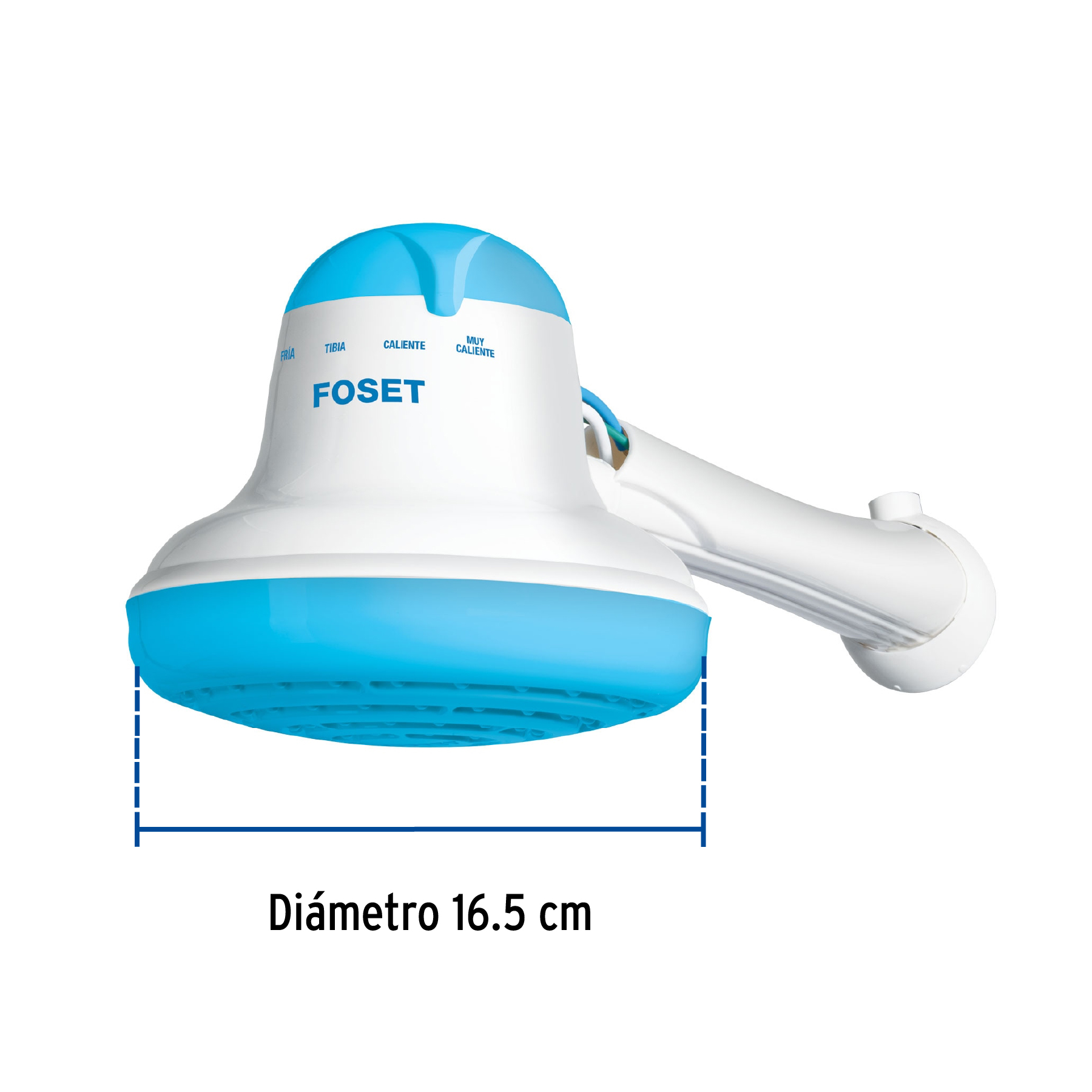 Regadera eléctrica de 4 temperaturas., 6-1/2', Azul, Foset