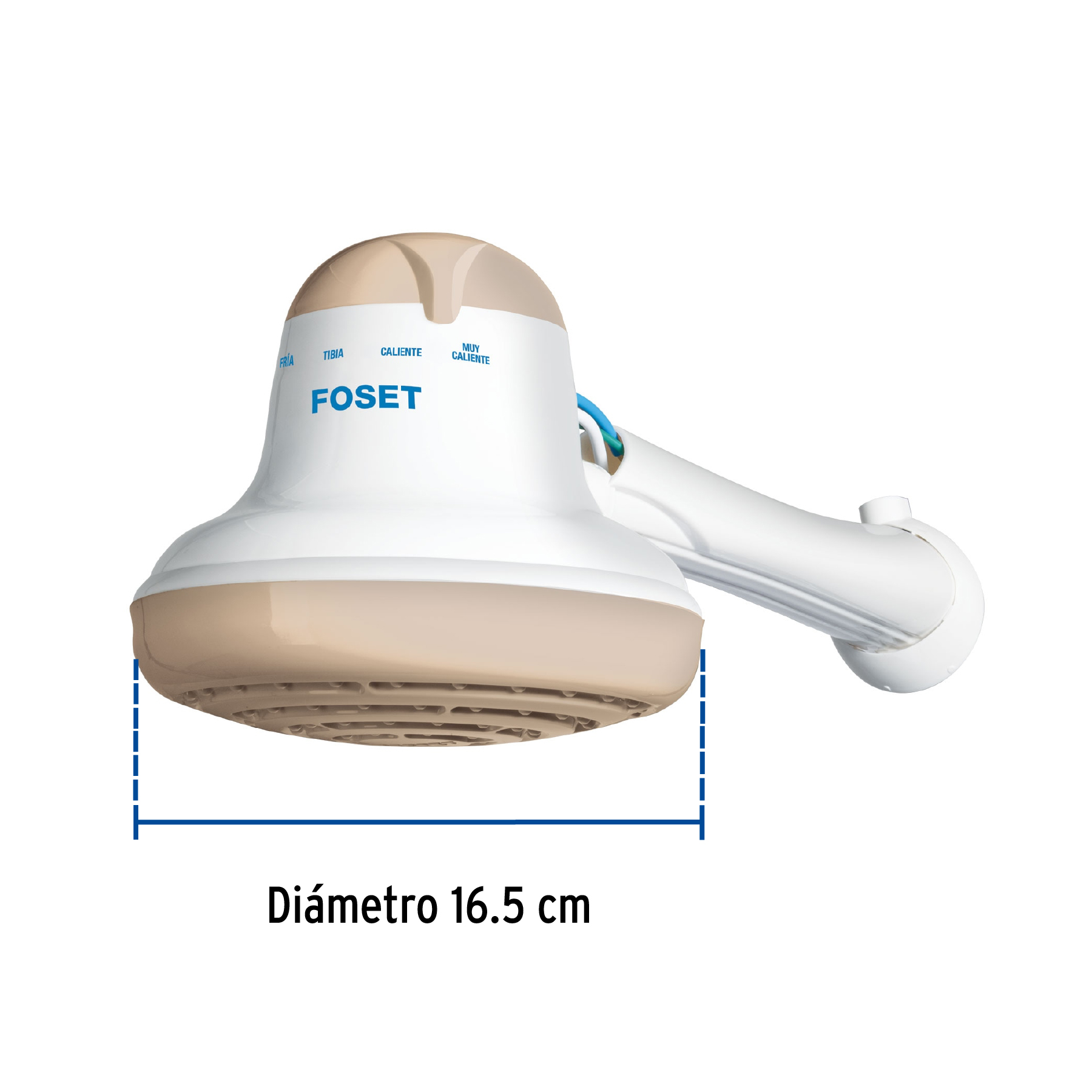 Regadera eléctrica de 4 temperaturas, 6-1/2', Beige, Foset