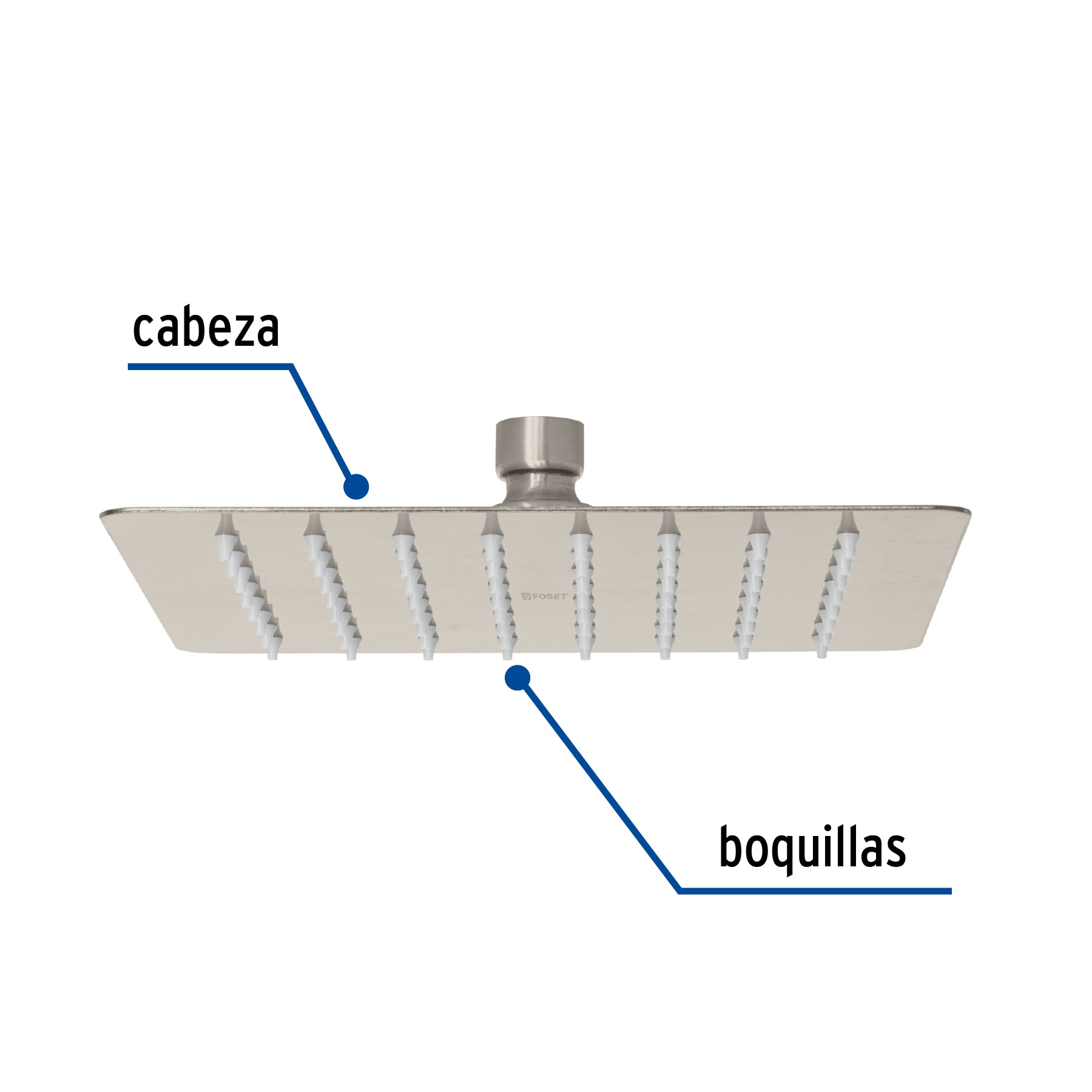 Regadera cuadrada 8', acero inox, sin brazo, satín, Túbig