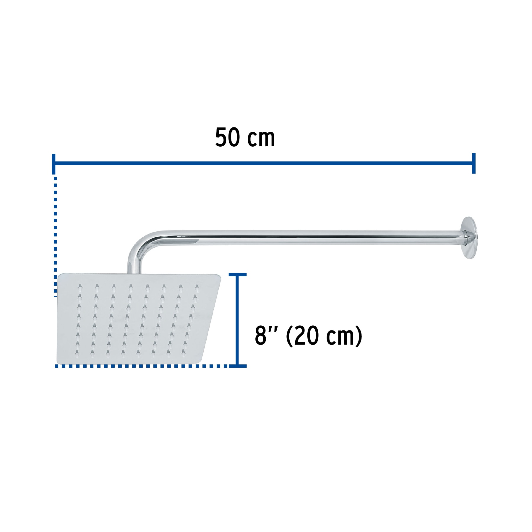 Regadera cuadrada 8', acero inox, con brazo, cromo, Túbig