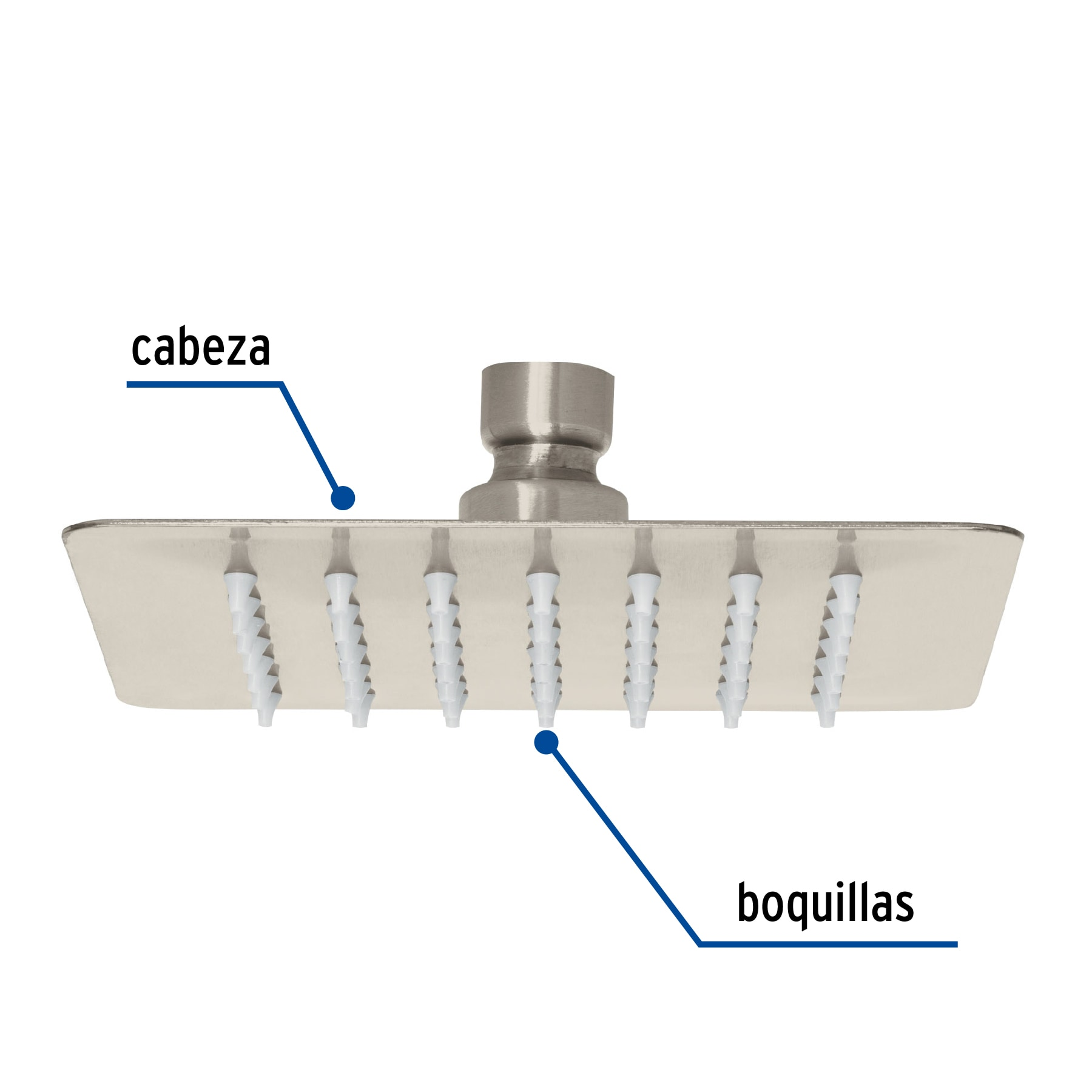 Regadera cuadrada 6', acero inox, sin brazo, satín, Túbig