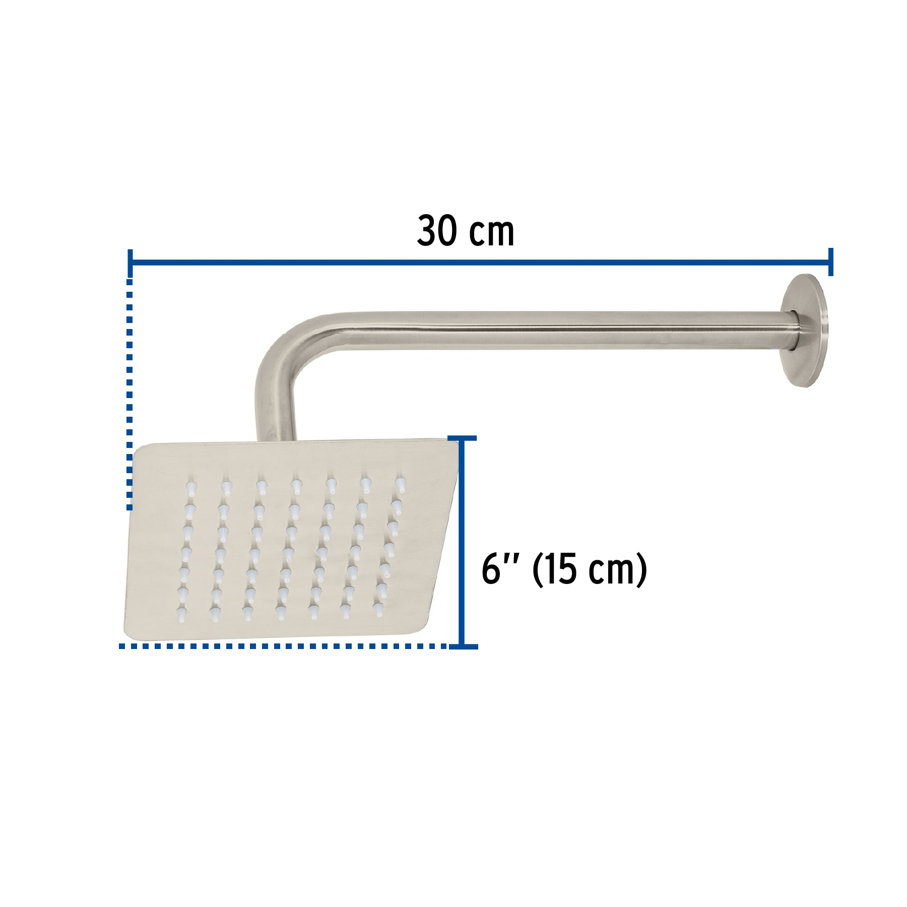 Regadera cuadrada 6', acero inox, con brazo, satín, Túbig