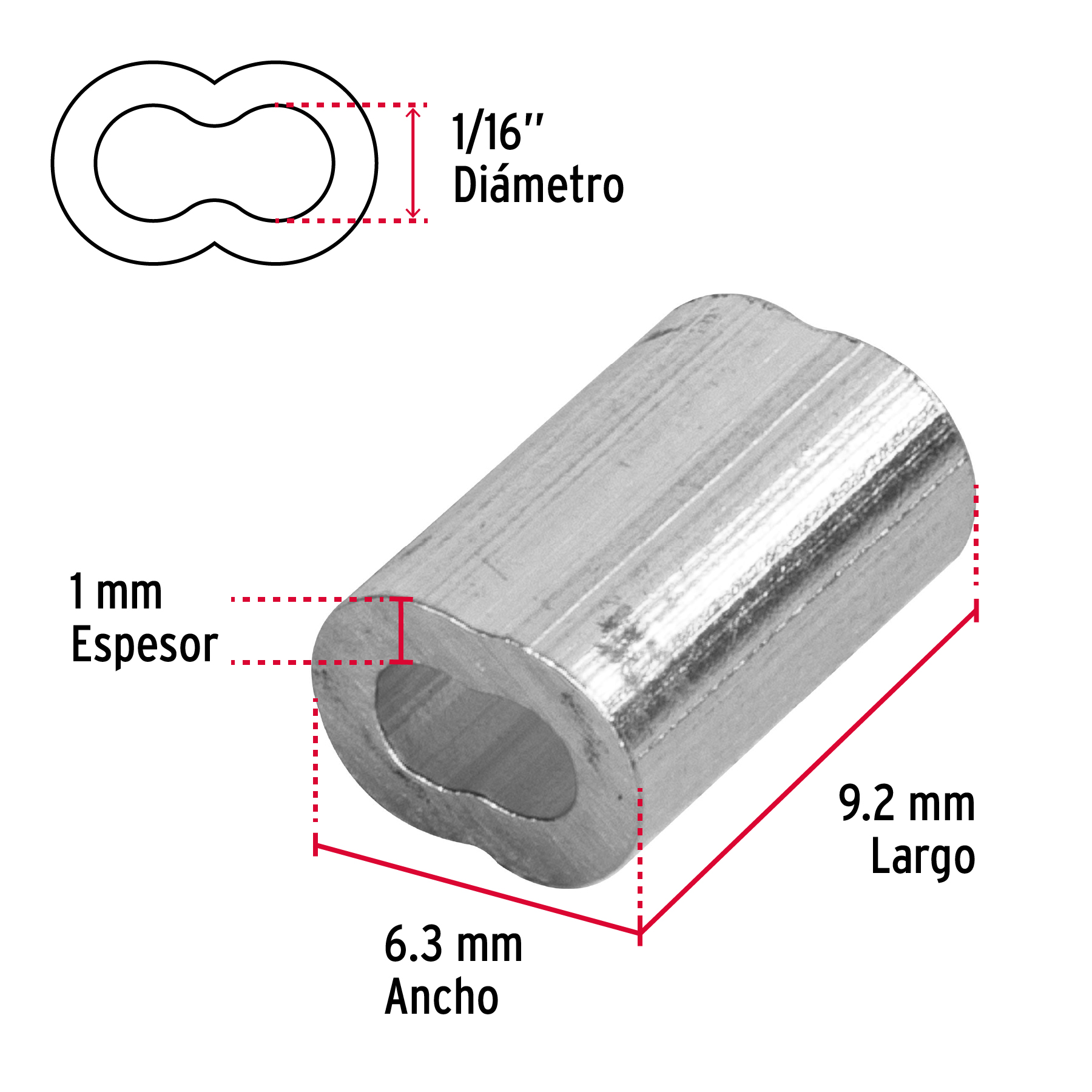 Bolsa con 50 casquillos dobles de aluminio, 1/16' Fiero